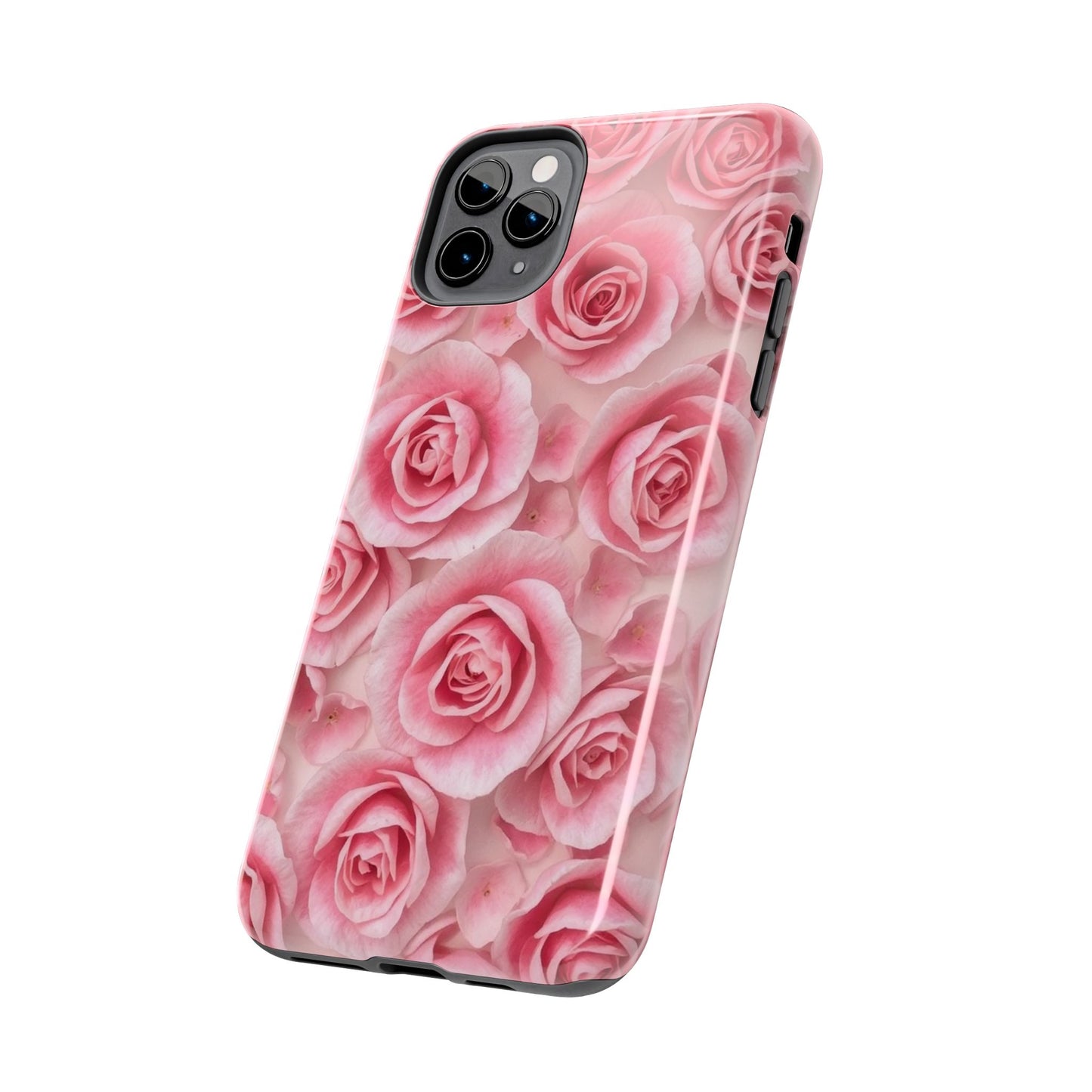 Floral Tough Phone Case - Pink Rose Design, Durable Protection for Flower Lovers