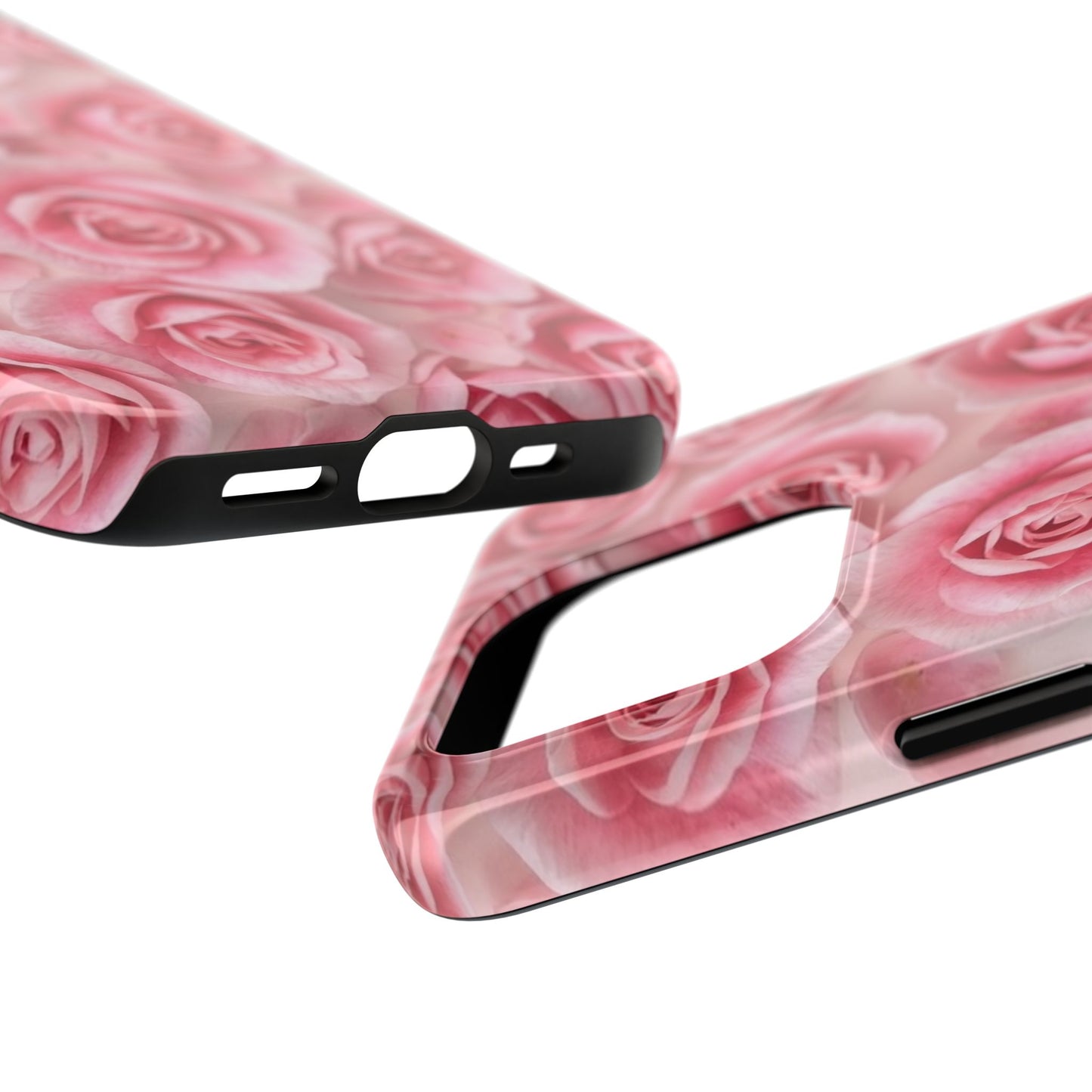 Floral Tough Phone Case - Pink Rose Design, Durable Protection for Flower Lovers