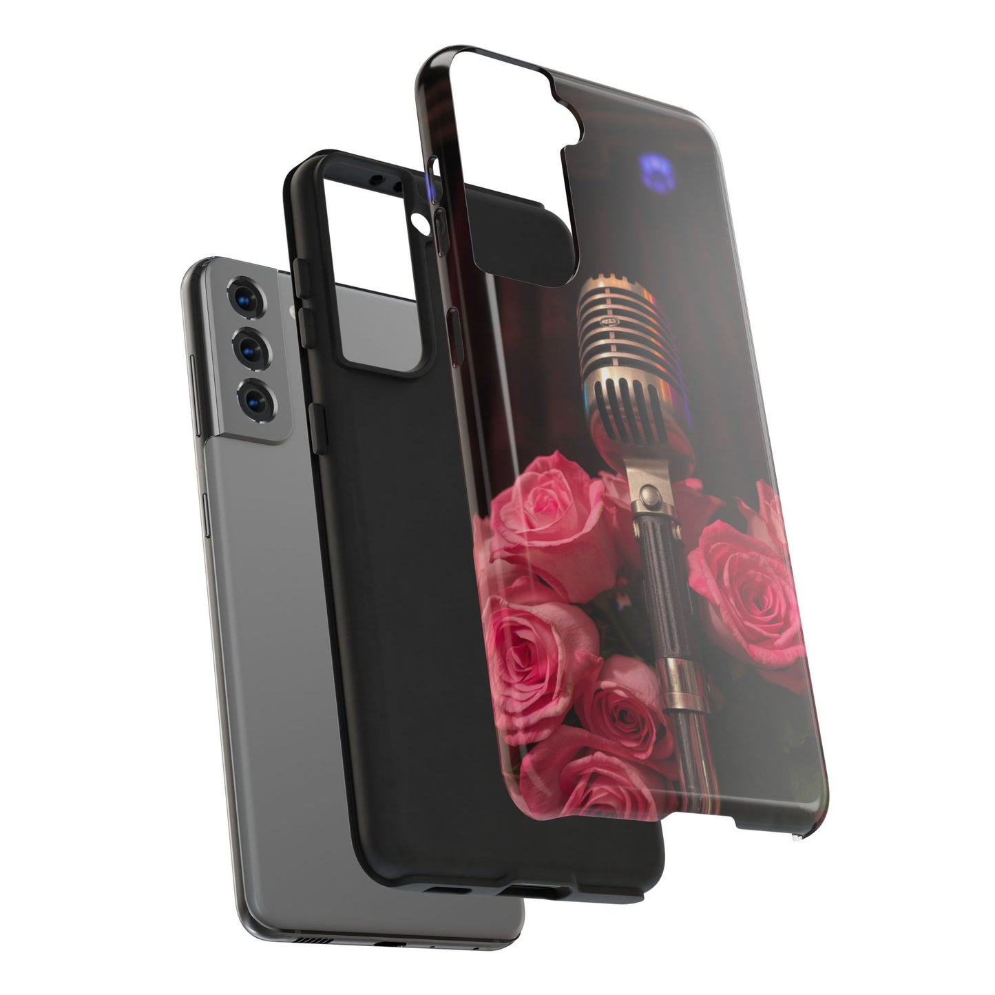 Stylish Tough Phone Case with Vintage Microphone and Roses