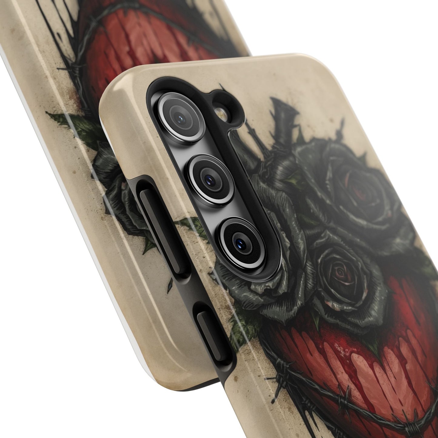 Gothic Heart Phone Case with Roses - Tough & Durable Design