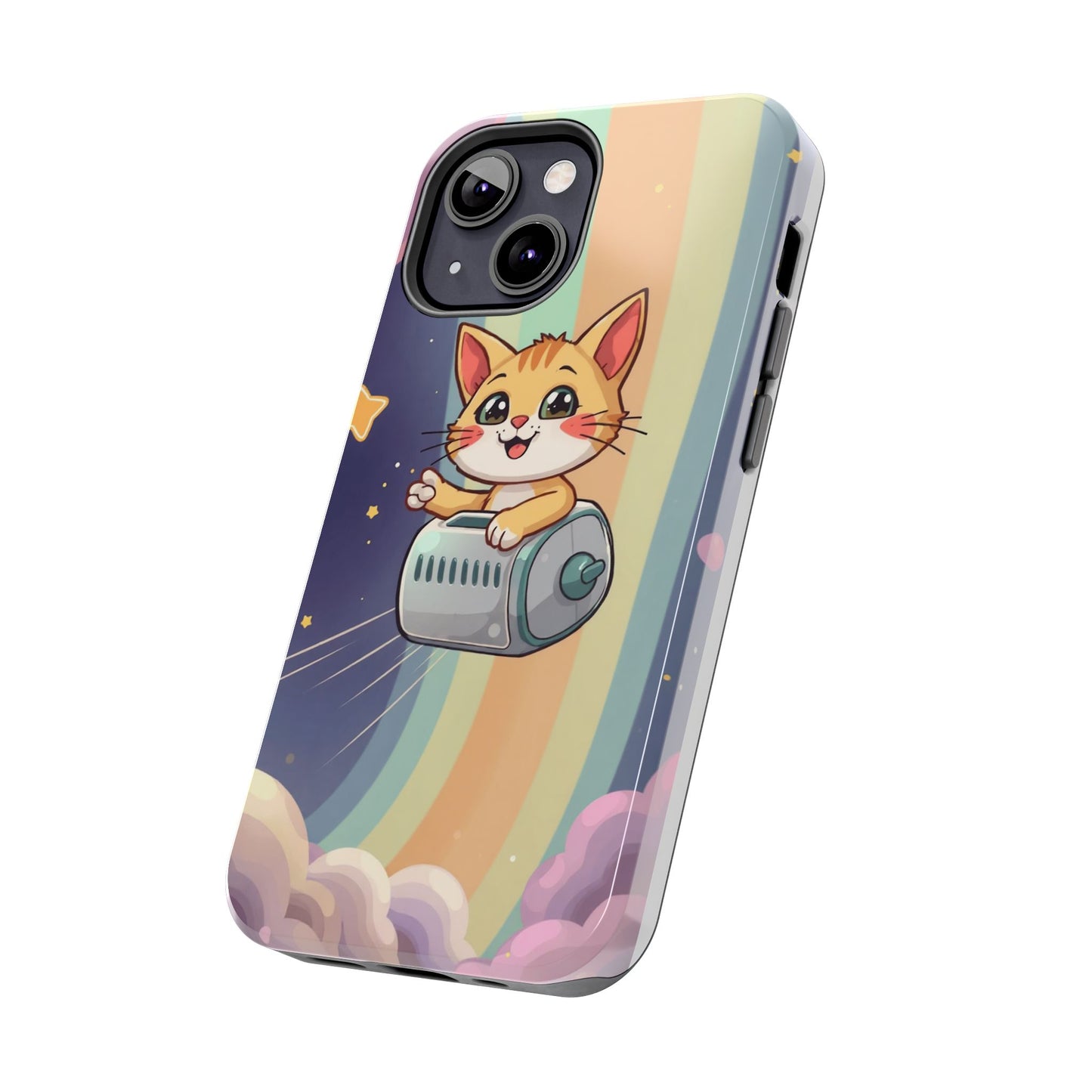 Cute Cat Rocket Phone Case - Vibrant and Playful Tough Case