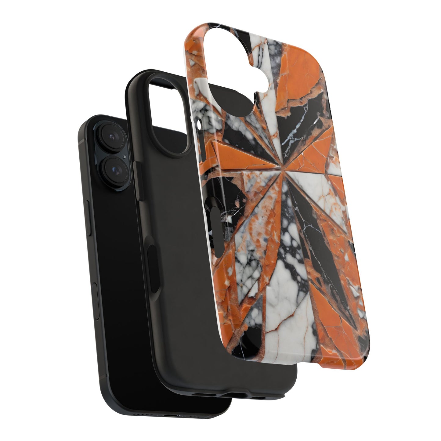 Shattered Pieces Marble Black and Orange Tough Phone Case - for iPhone