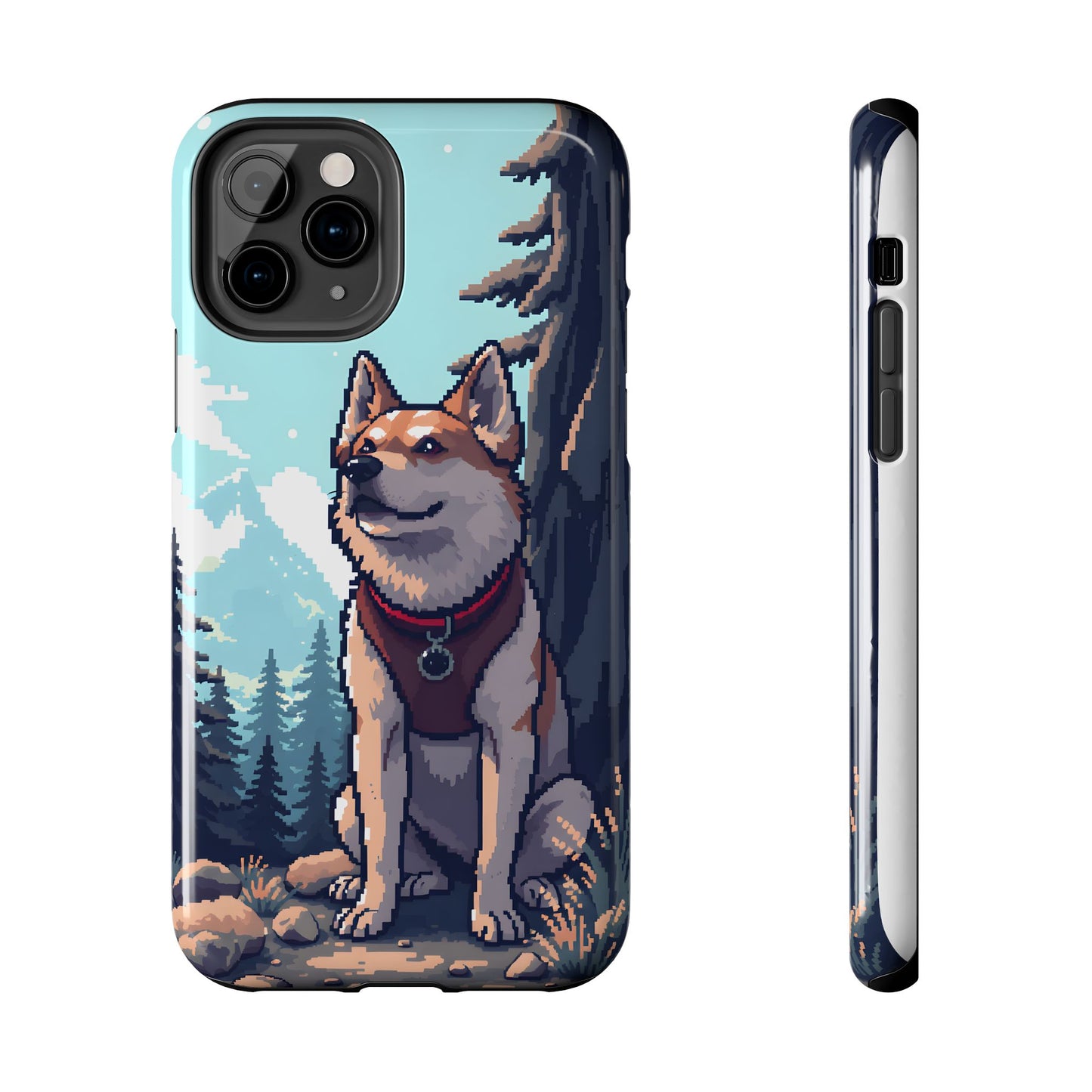 Retro Dog Adventure Tough Phone Case - Pixel Art Shiba Inu Design - for iPhone