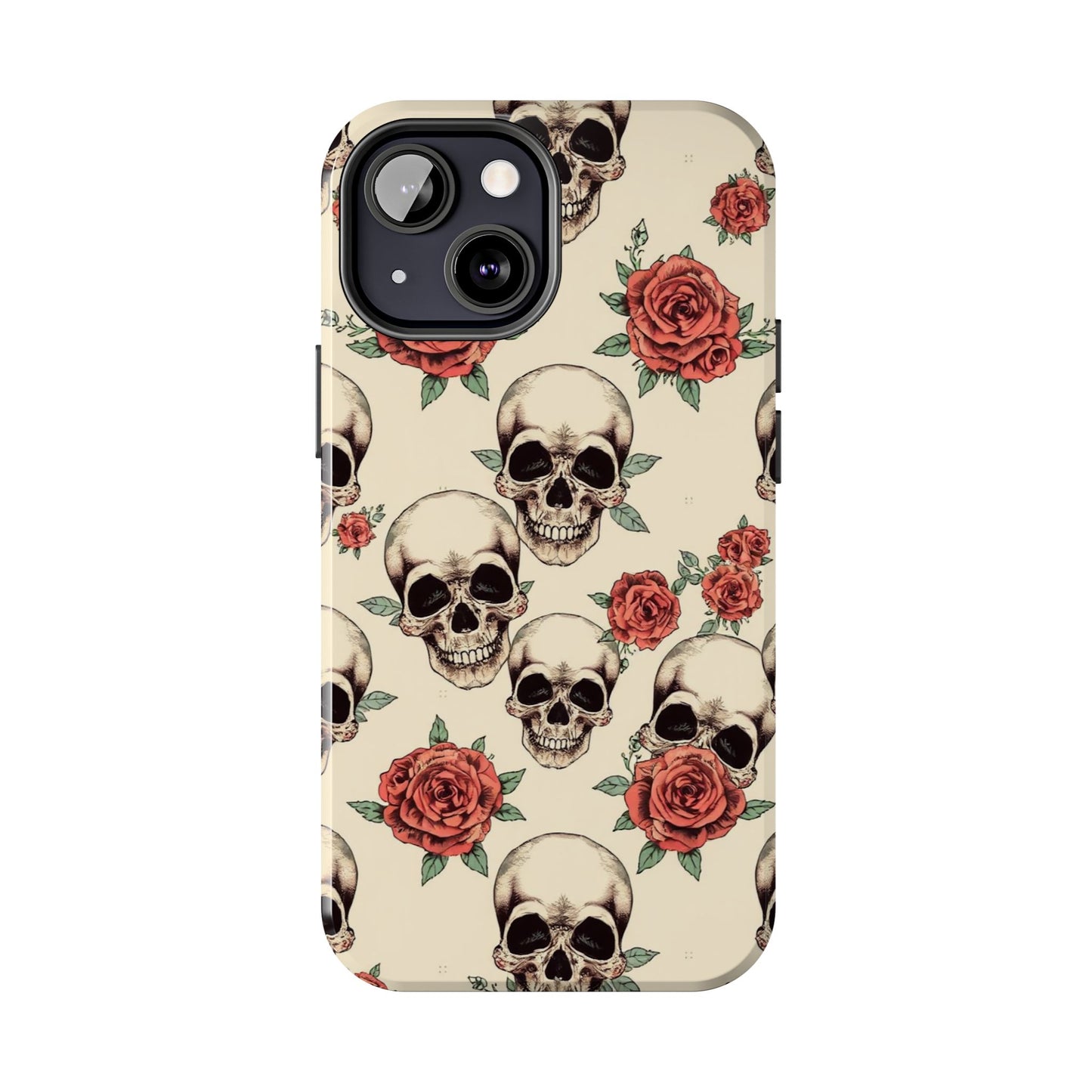 Tough Phone Case with Skull and Rose Design - Edgy Floral iPhone Protection