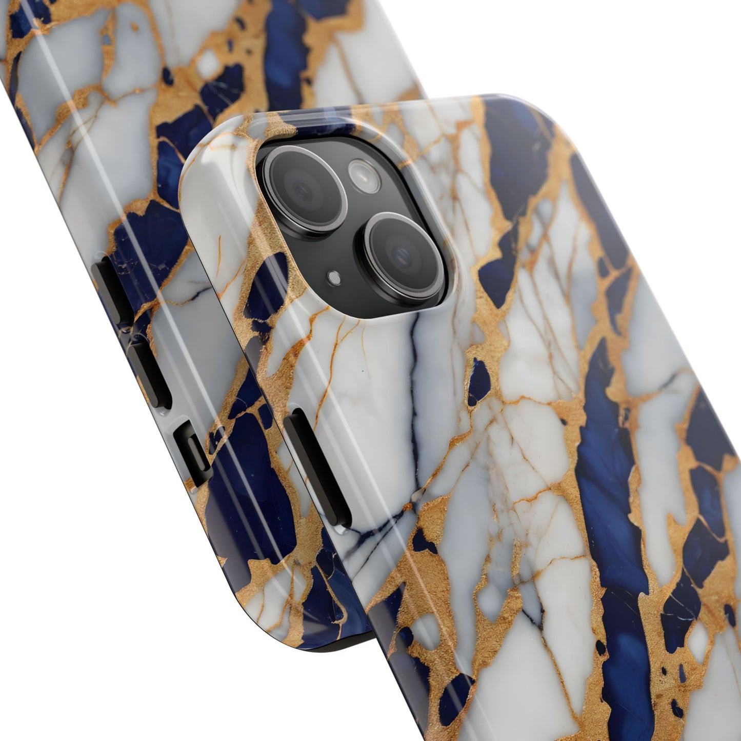 Stunning Marble Tough Phone Case - Elegant Blue & Gold Design Stylish Protection - for iPhone