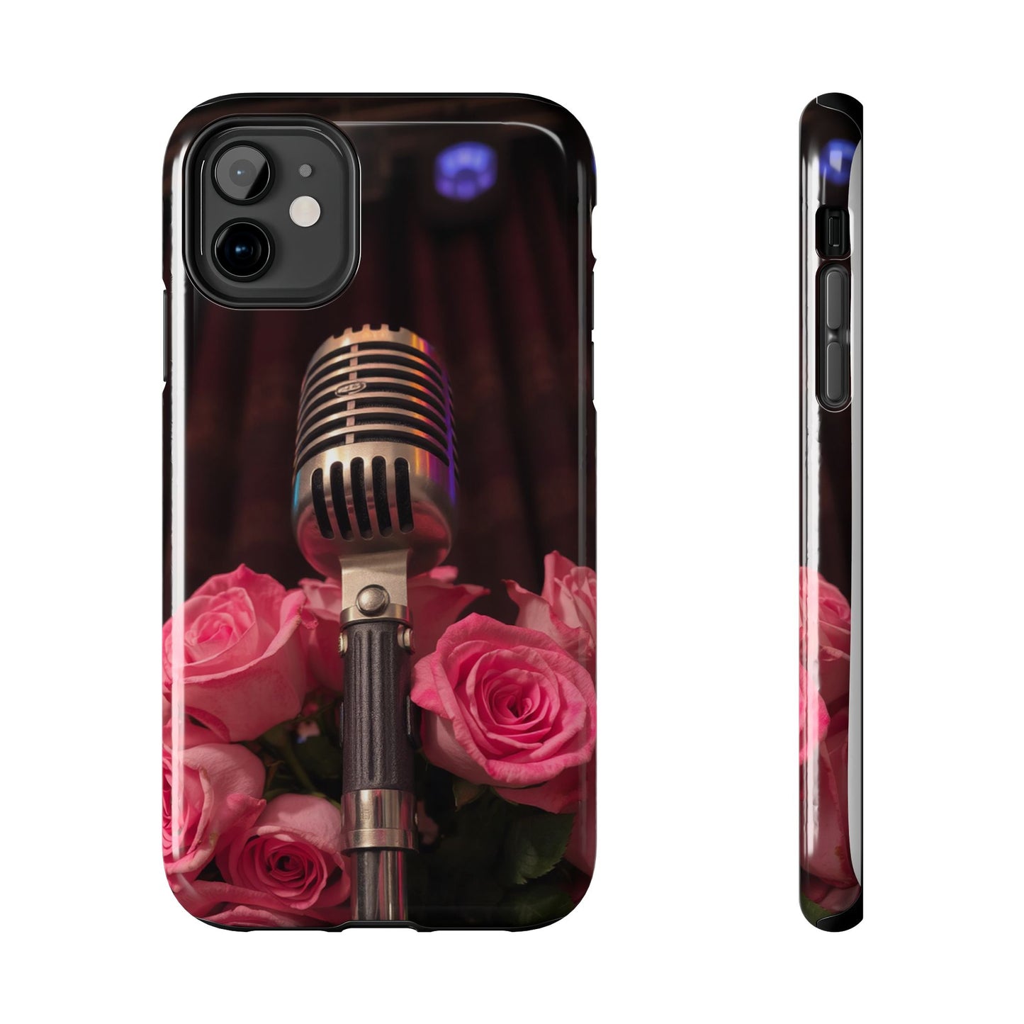 Stylish Tough Phone Case with Vintage Microphone and Roses