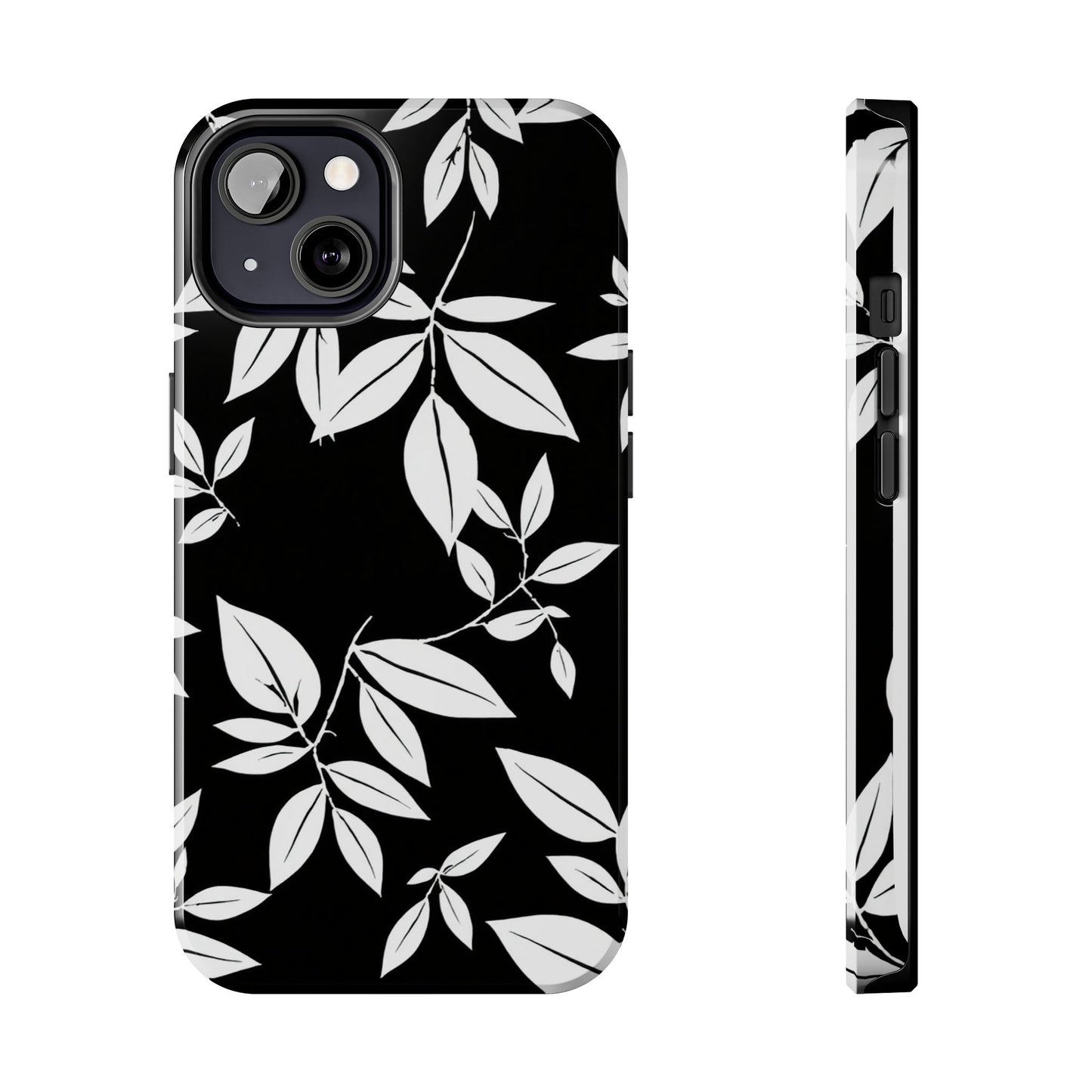 Chic Floral Tough Phone Case - Elegant Black & White Design for Stylish Protection