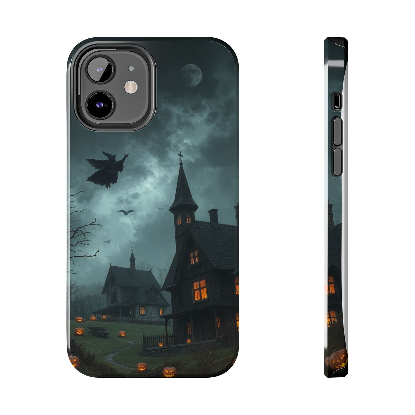 Halloween-Themed Tough Phone Case with Spooky House Design
