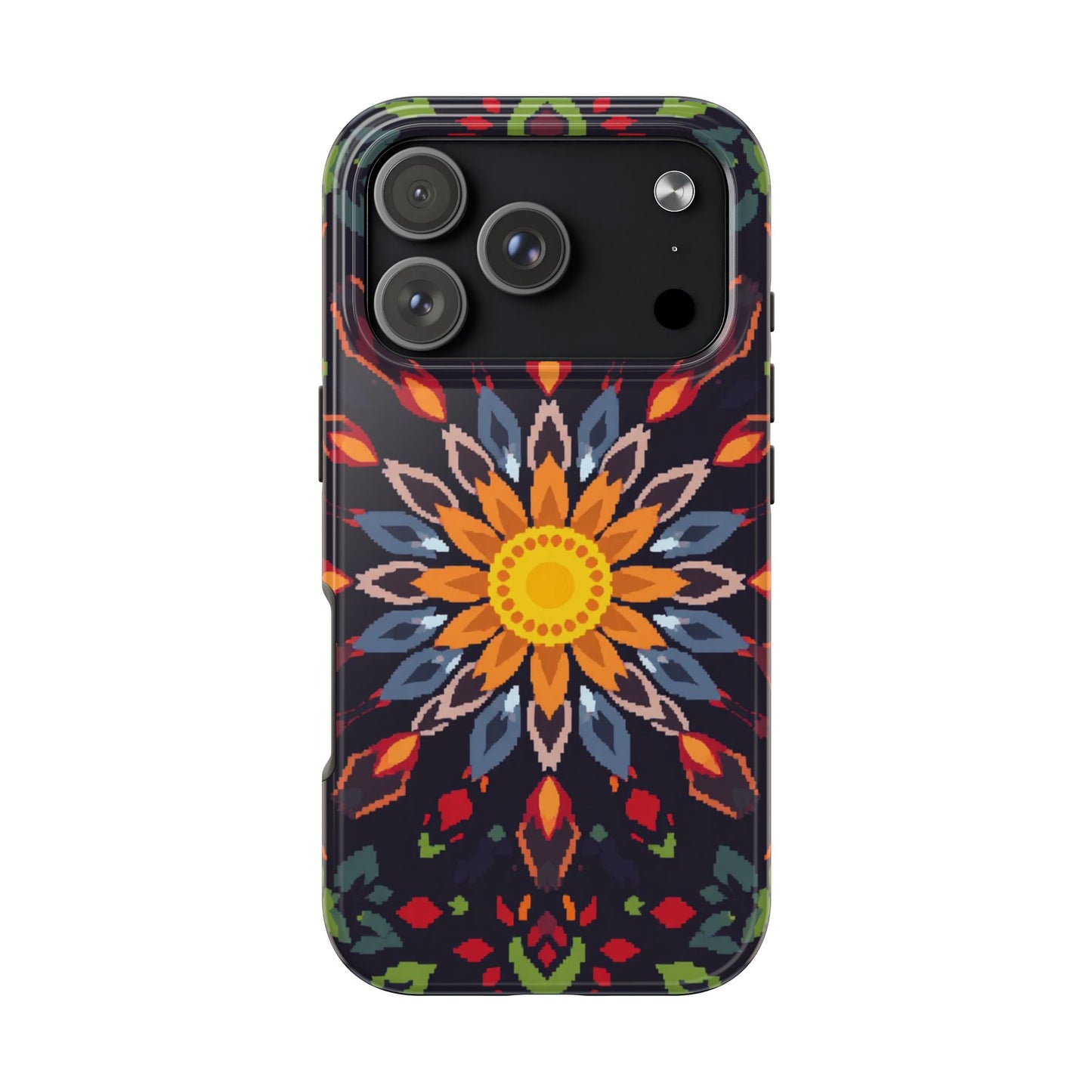 Pixel Art Floral Tough Phone Case - Pixelated Mandala Design for iPhone