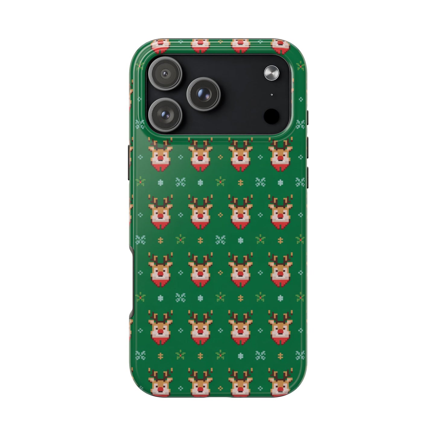 Pixel Art Christmas Rudolf Pattern Phone Case Green