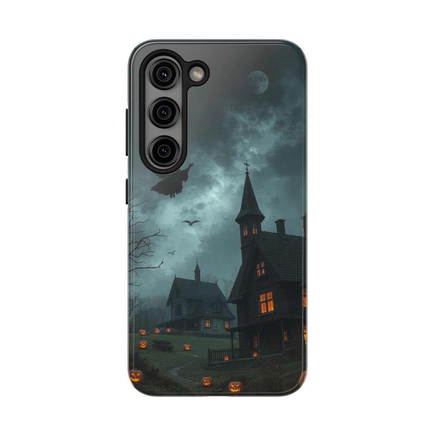 Halloween-Themed Tough Phone Case with Spooky House Design