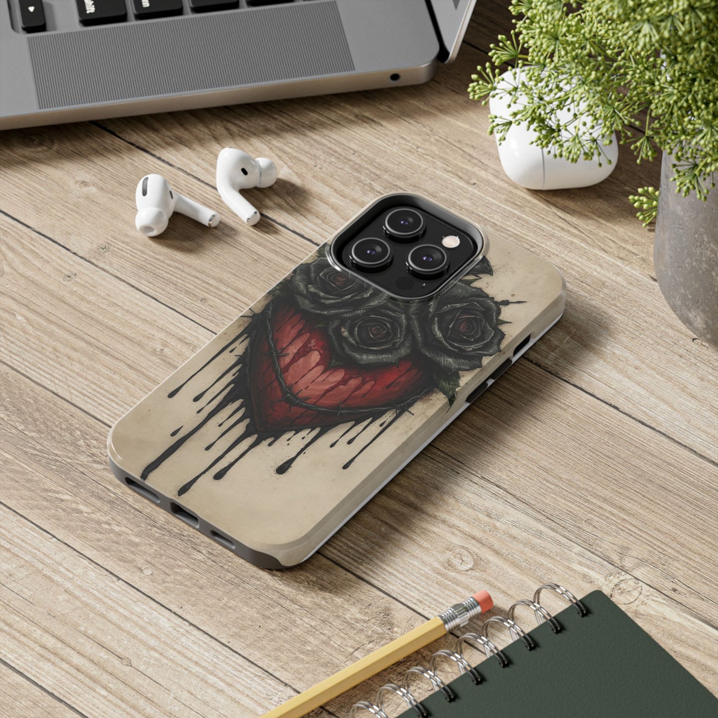 Gothic Heart Phone Case with Roses - Tough & Durable Design