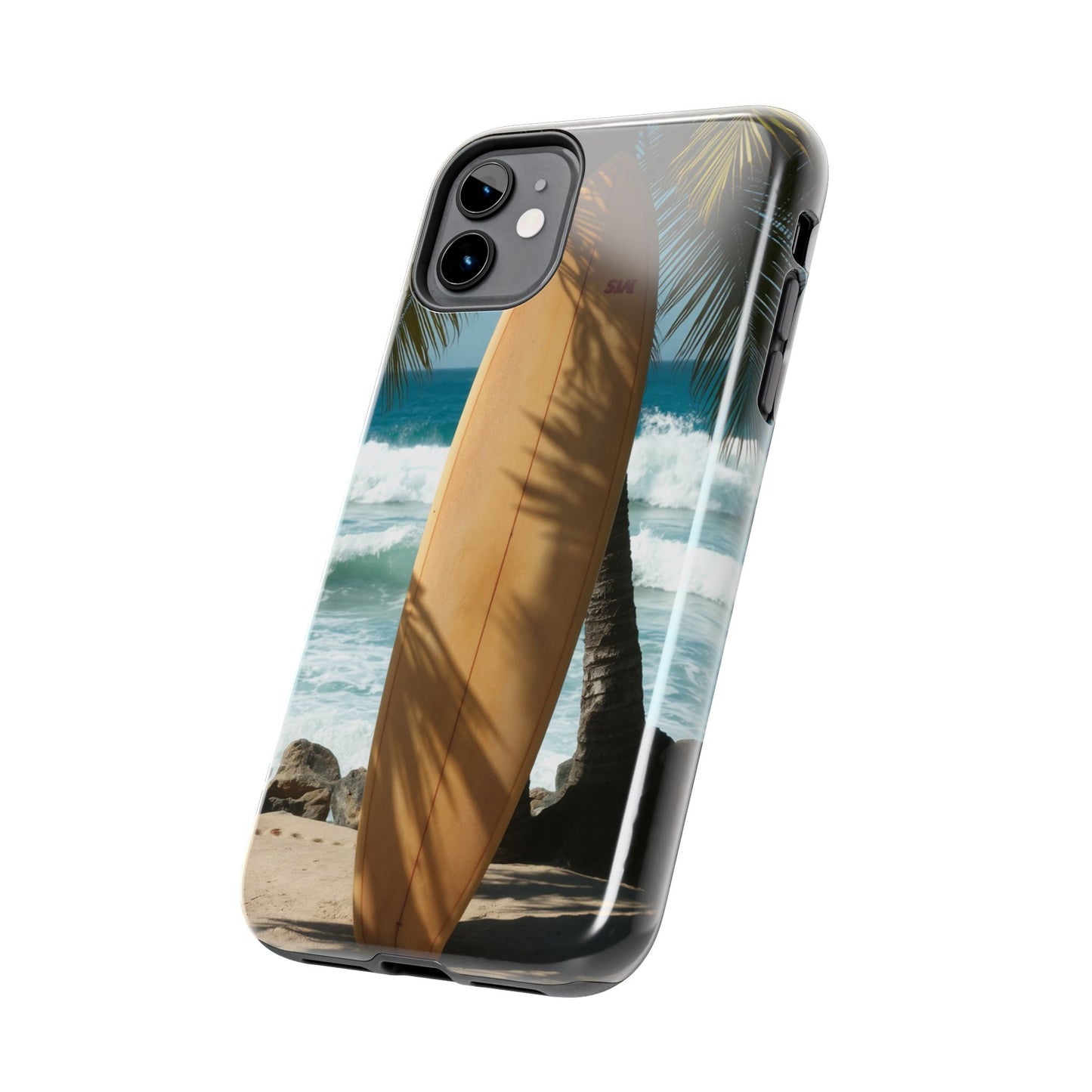 Tough Surfing Phone Case - Beach Vibes with Palm Trees & Surfboard
