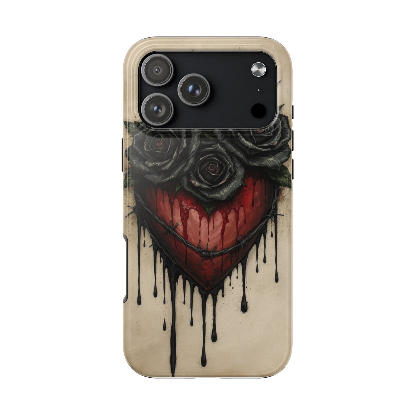 Gothic Heart Phone Case with Roses - Tough & Durable Design