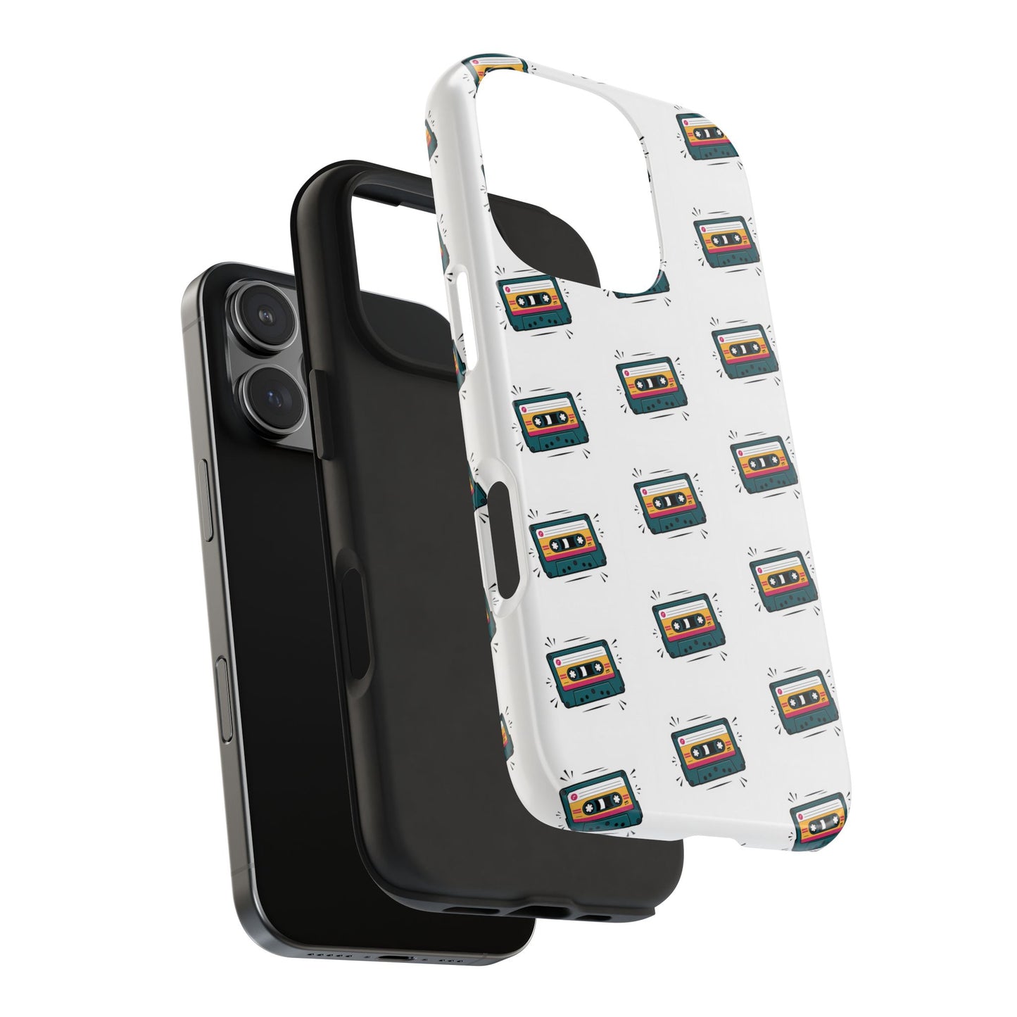 Retro Cassette Tape Phone Case Pattern - White