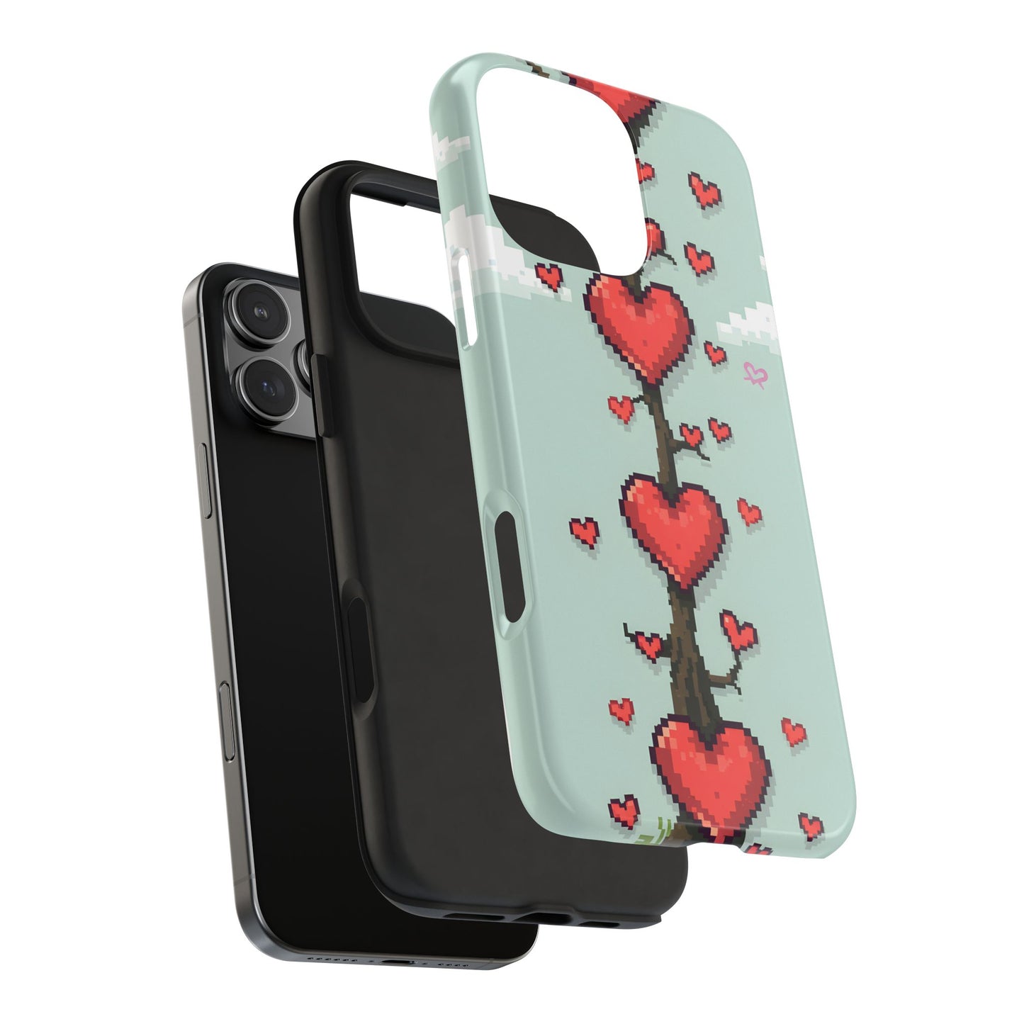 Pixelated Love Hearts Tree | Tough Phone Case - Cute Design - for iPhone
