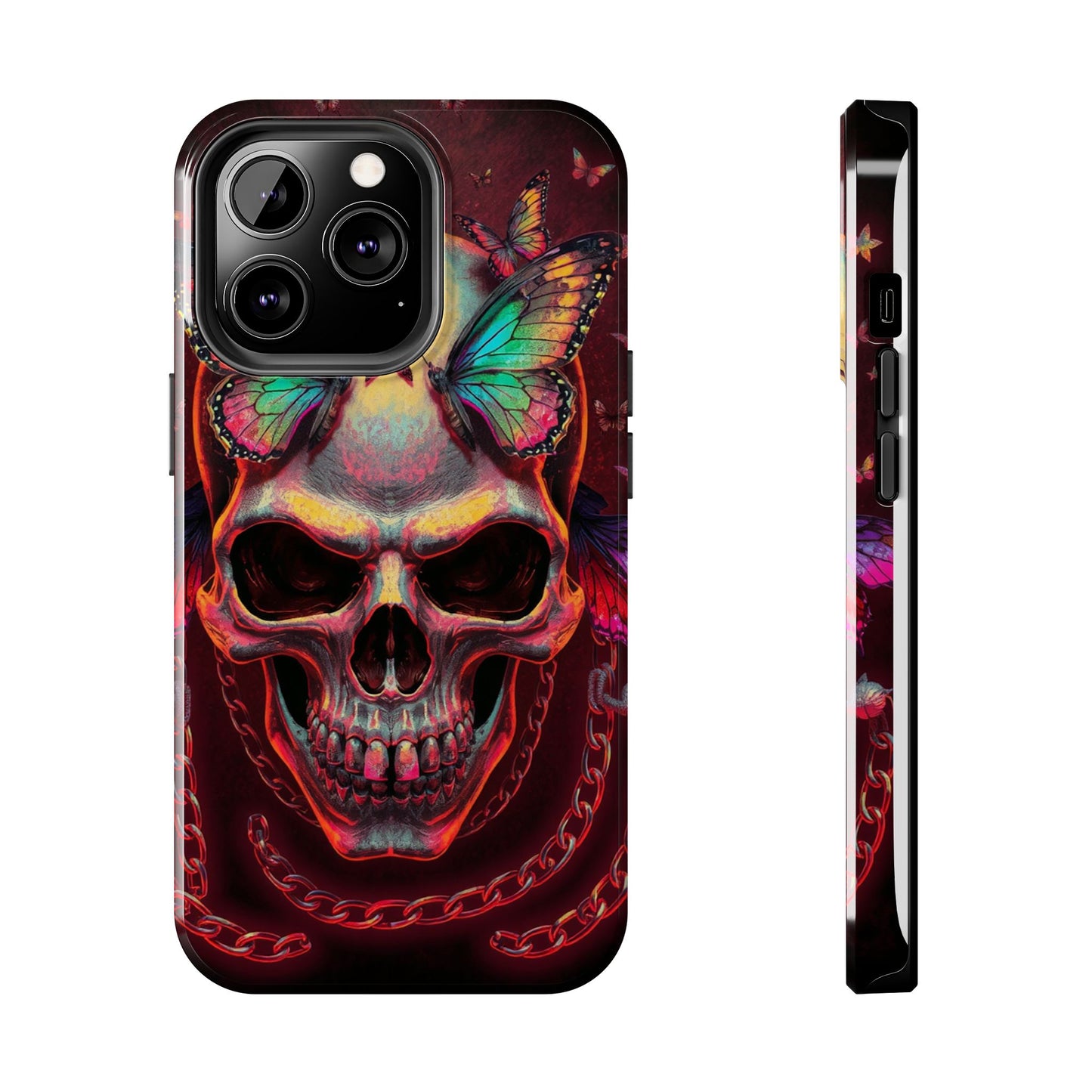 Gothic Skull Phone Case with Butterflies - Durable Tough Phone Case