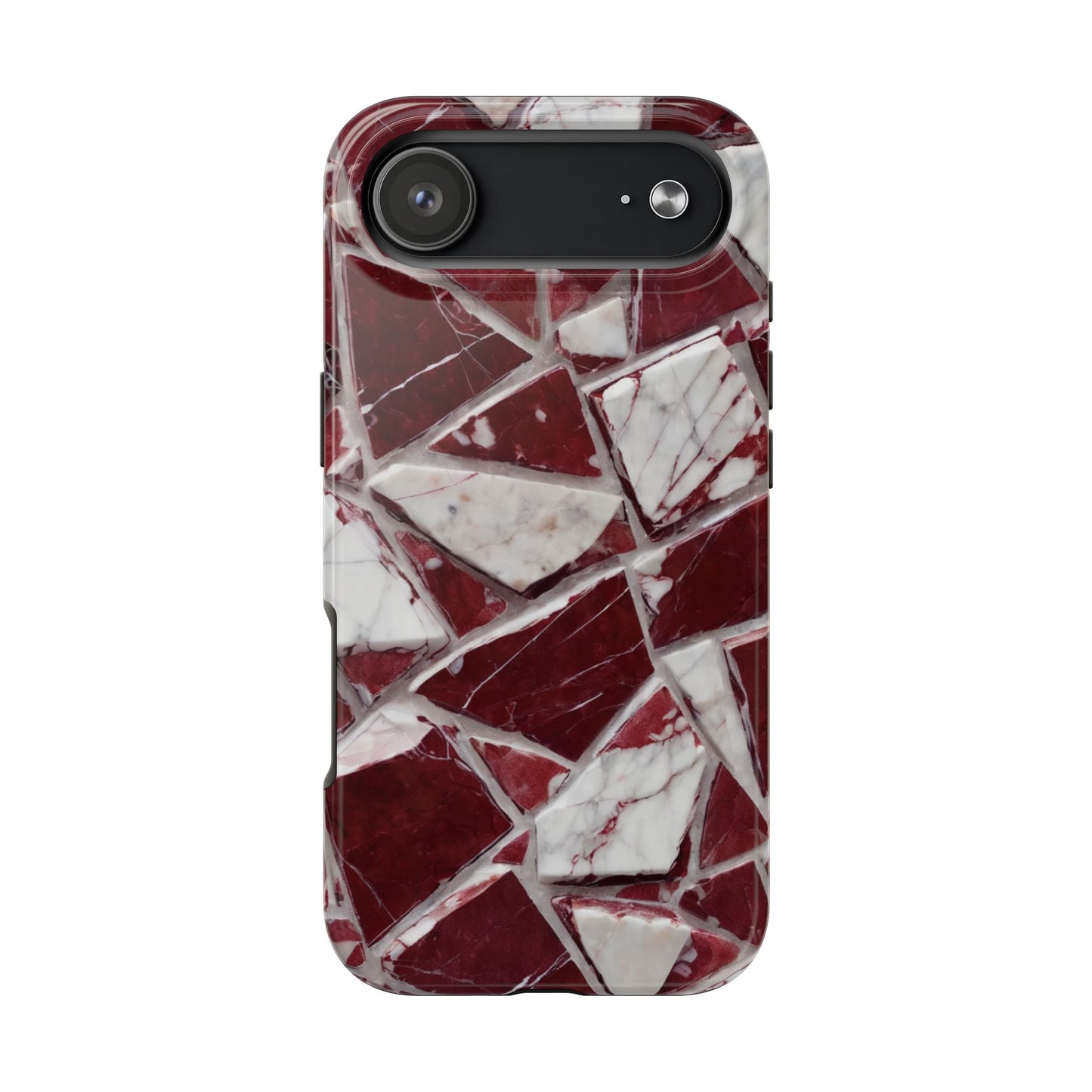 Elegant Red Pieces Marble Pattern Tough Phone Case - Stylish Protection for iPhone