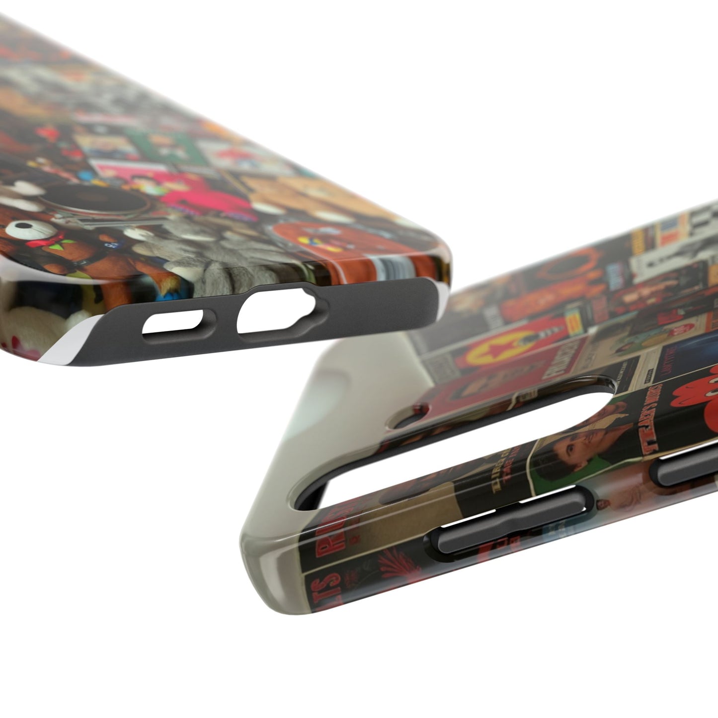 Retro Vibe Tough Phone Case - Vintage Movie Posters & Plush Toys Design