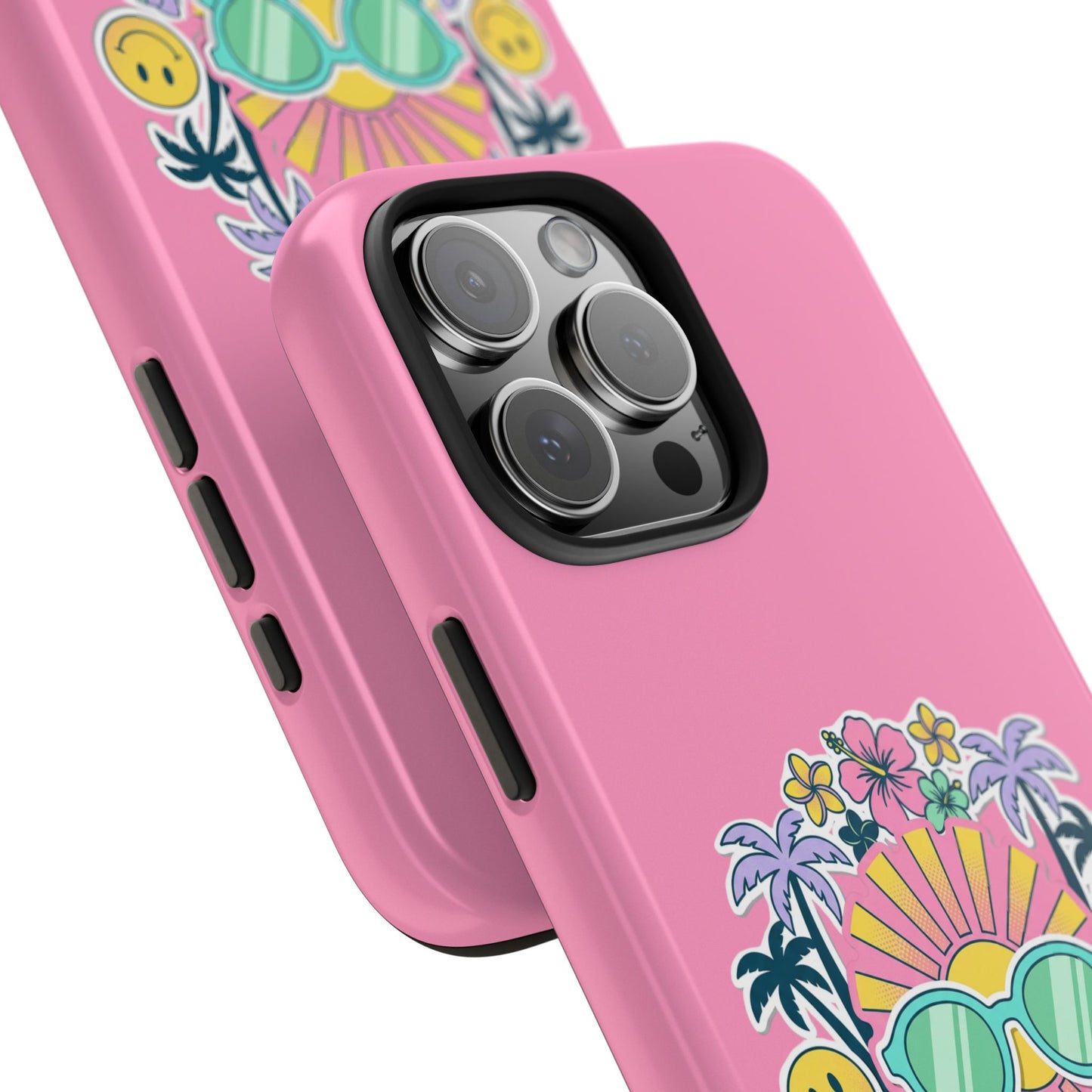 Retro Summer Phone Case — Y2K Palm Trees, Roller Skates & Smiley Collage