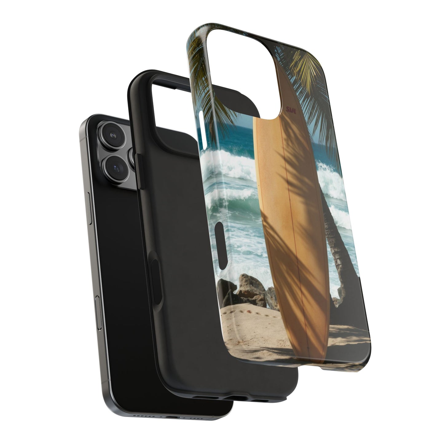 Tough Surfing Phone Case - Beach Vibes with Palm Trees & Surfboard