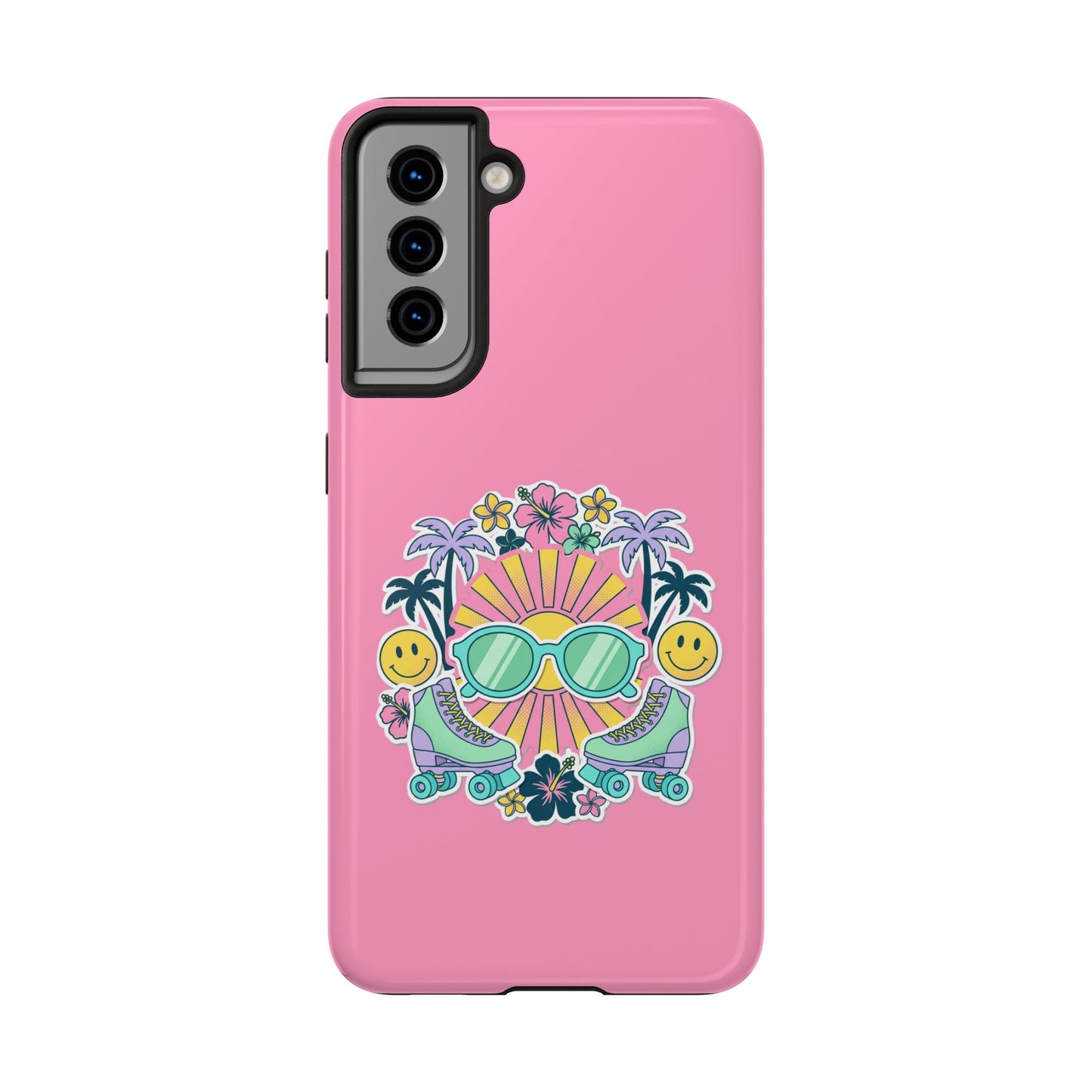 Retro Summer Phone Case — Y2K Palm Trees, Roller Skates & Smiley Collage