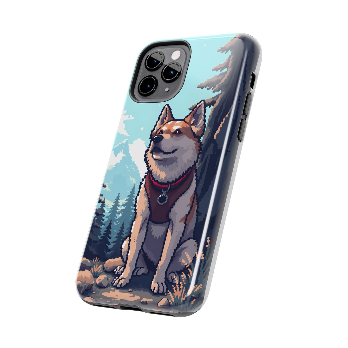 Retro Dog Adventure Tough Phone Case - Pixel Art Shiba Inu Design - for iPhone