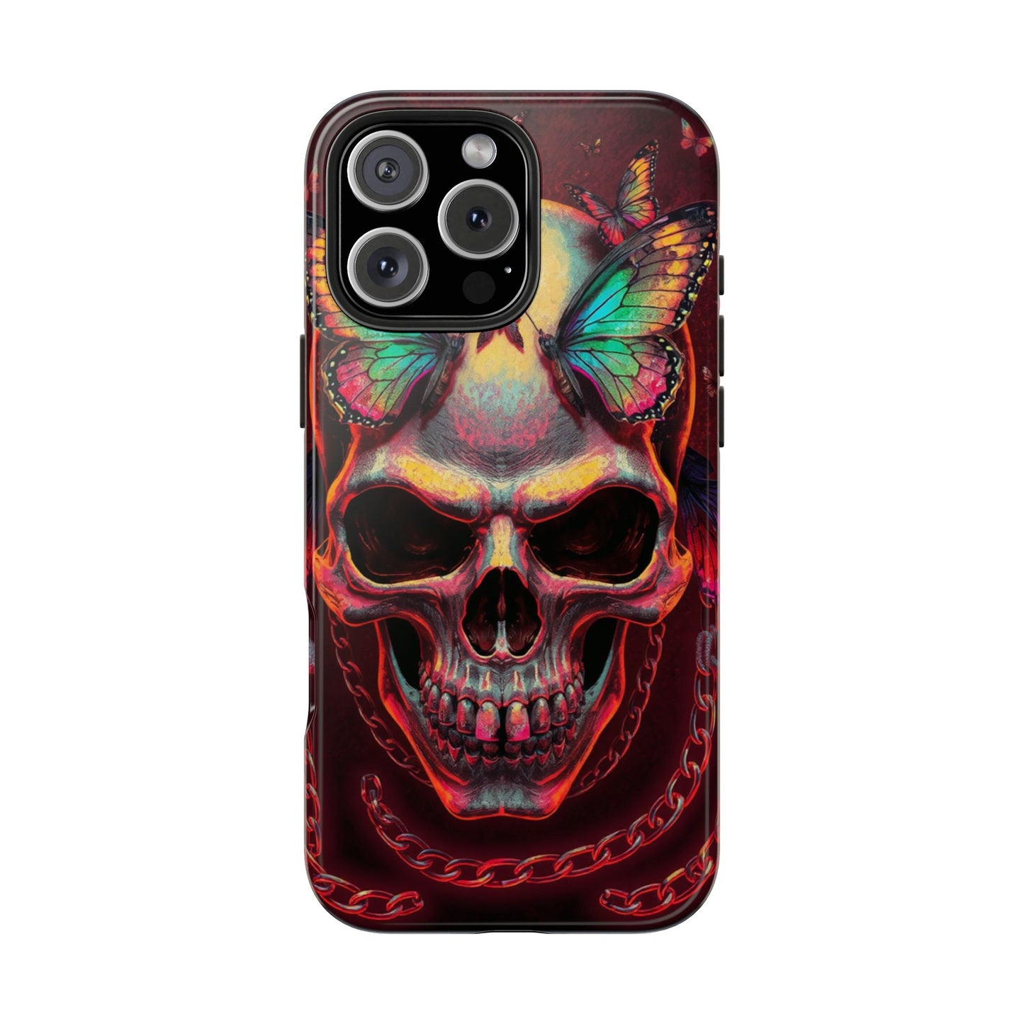 Gothic Skull Phone Case with Butterflies - Durable Tough Phone Case