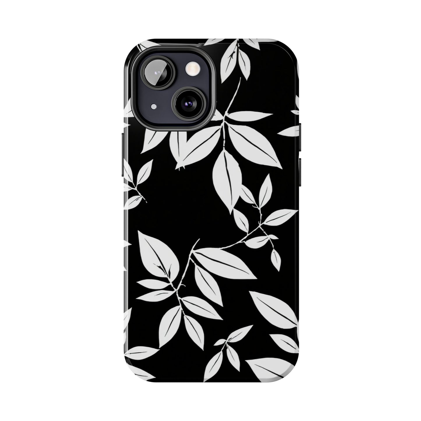 Chic Floral Tough Phone Case - Elegant Black & White Design for Stylish Protection