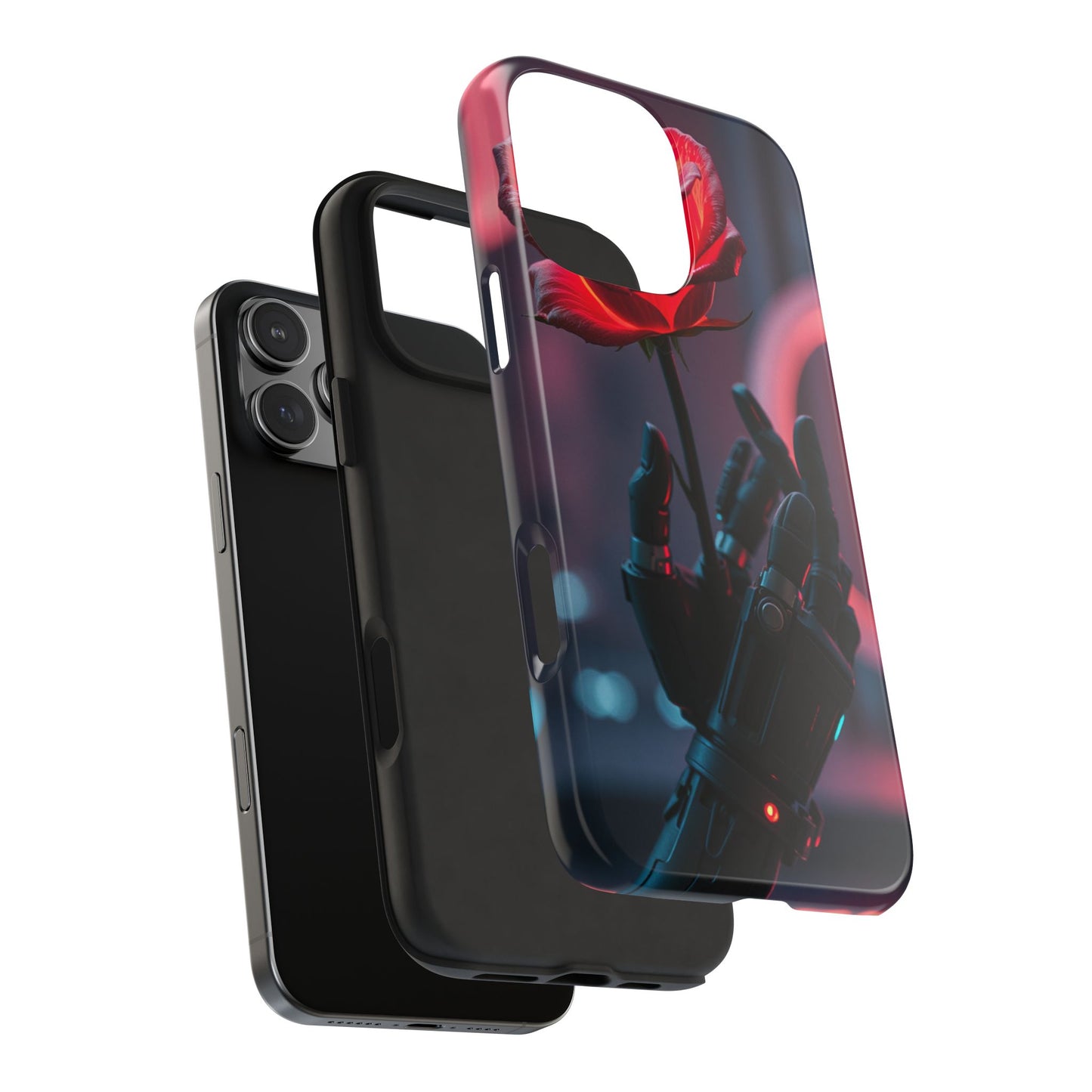 Futuristic Tough Phone Case with Robotic Rose Design | Durable Protection