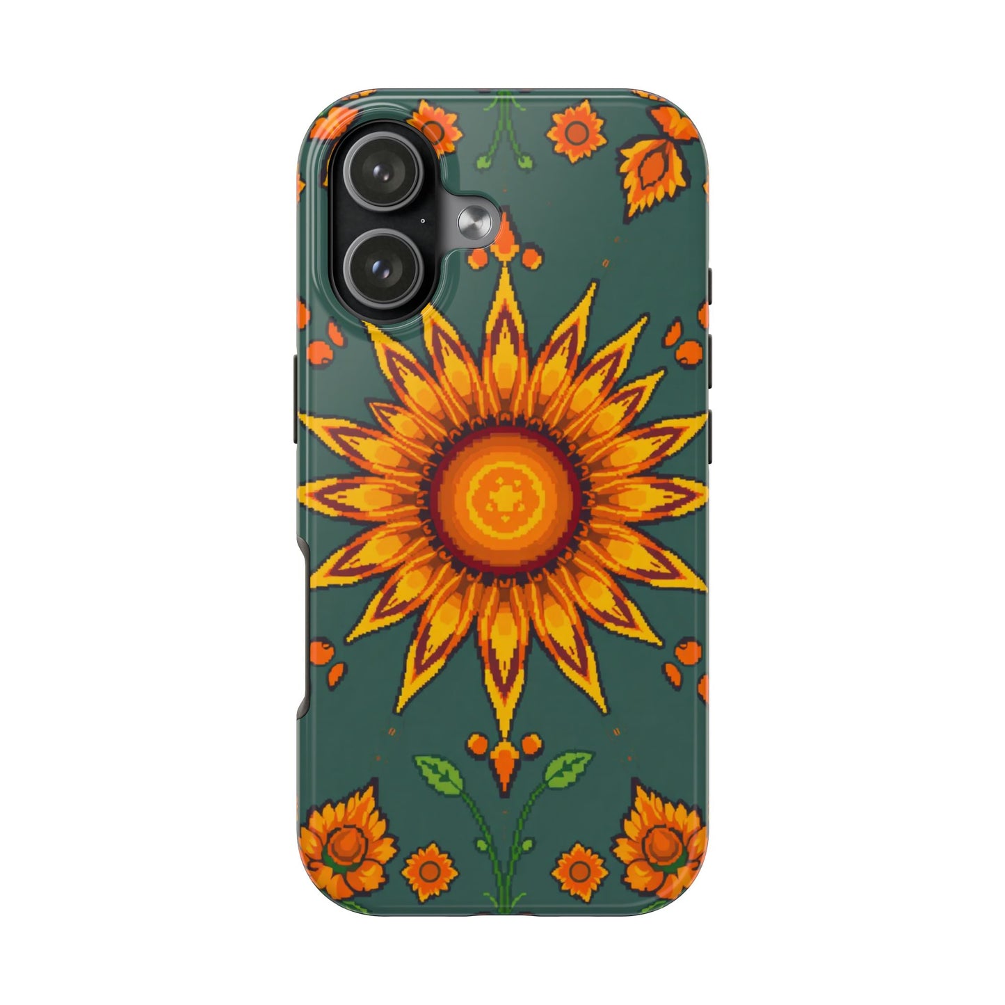 Pixelated Vibrant Floral Tough Phone Case | Sunflower Design for Nature Lovers - for iPhone