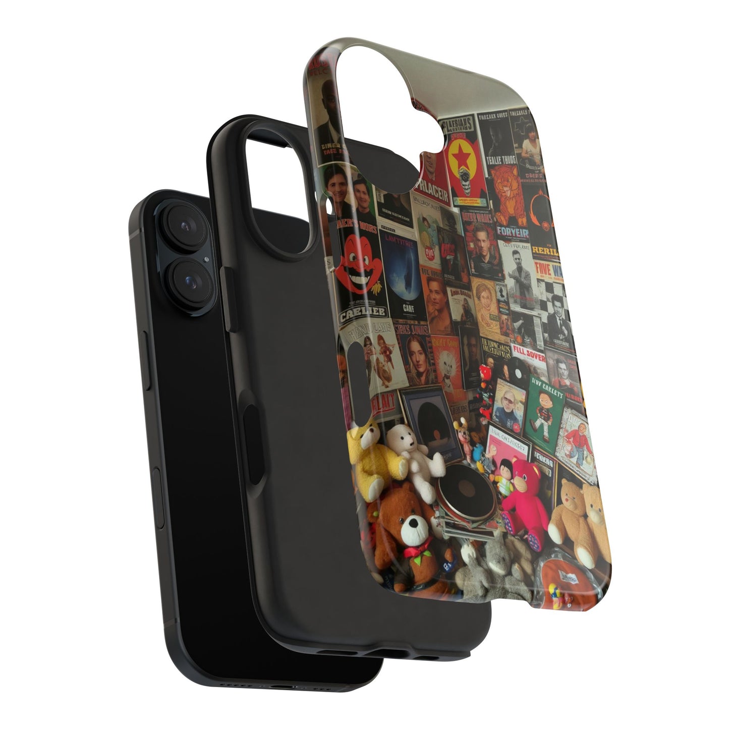 Retro Vibe Tough Phone Case - Vintage Movie Posters & Plush Toys Design