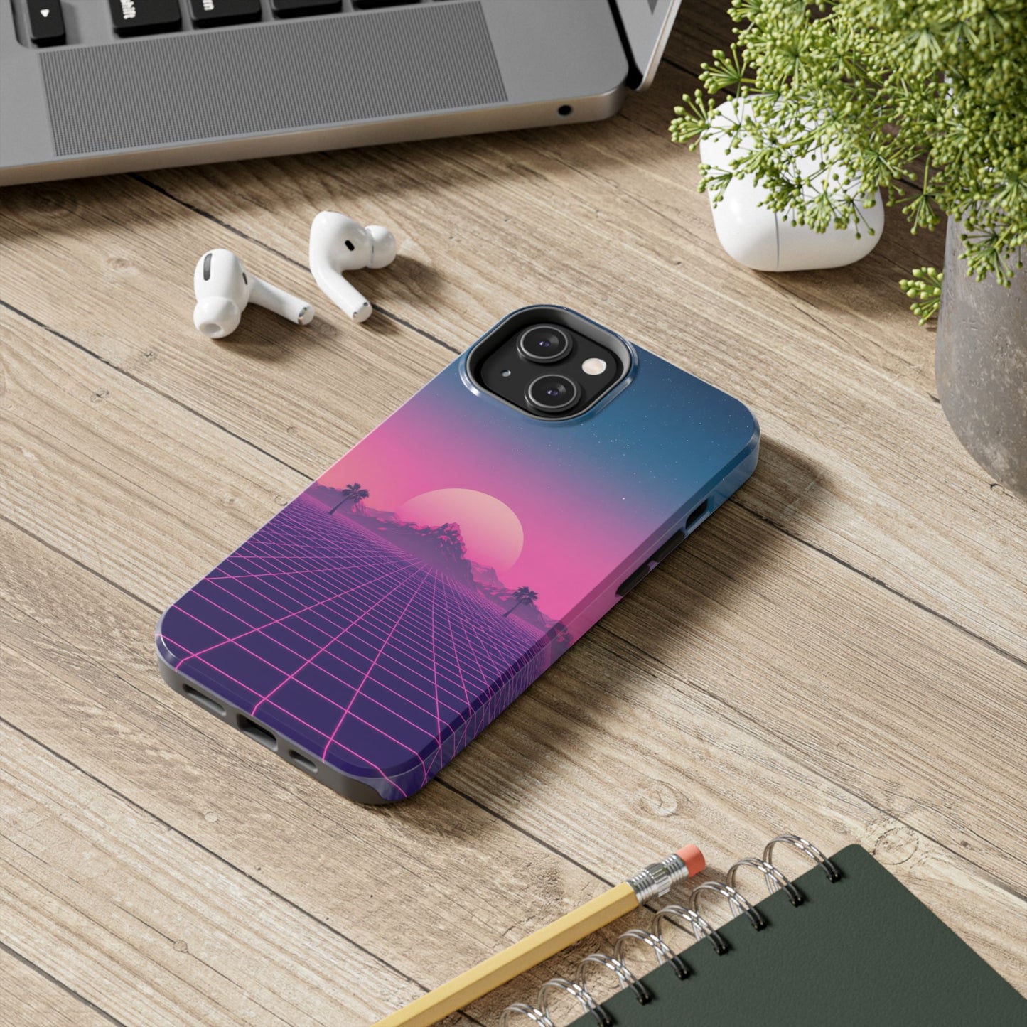 Retro Aesthetic Tough Phone Case - Vibrant Sunset Design