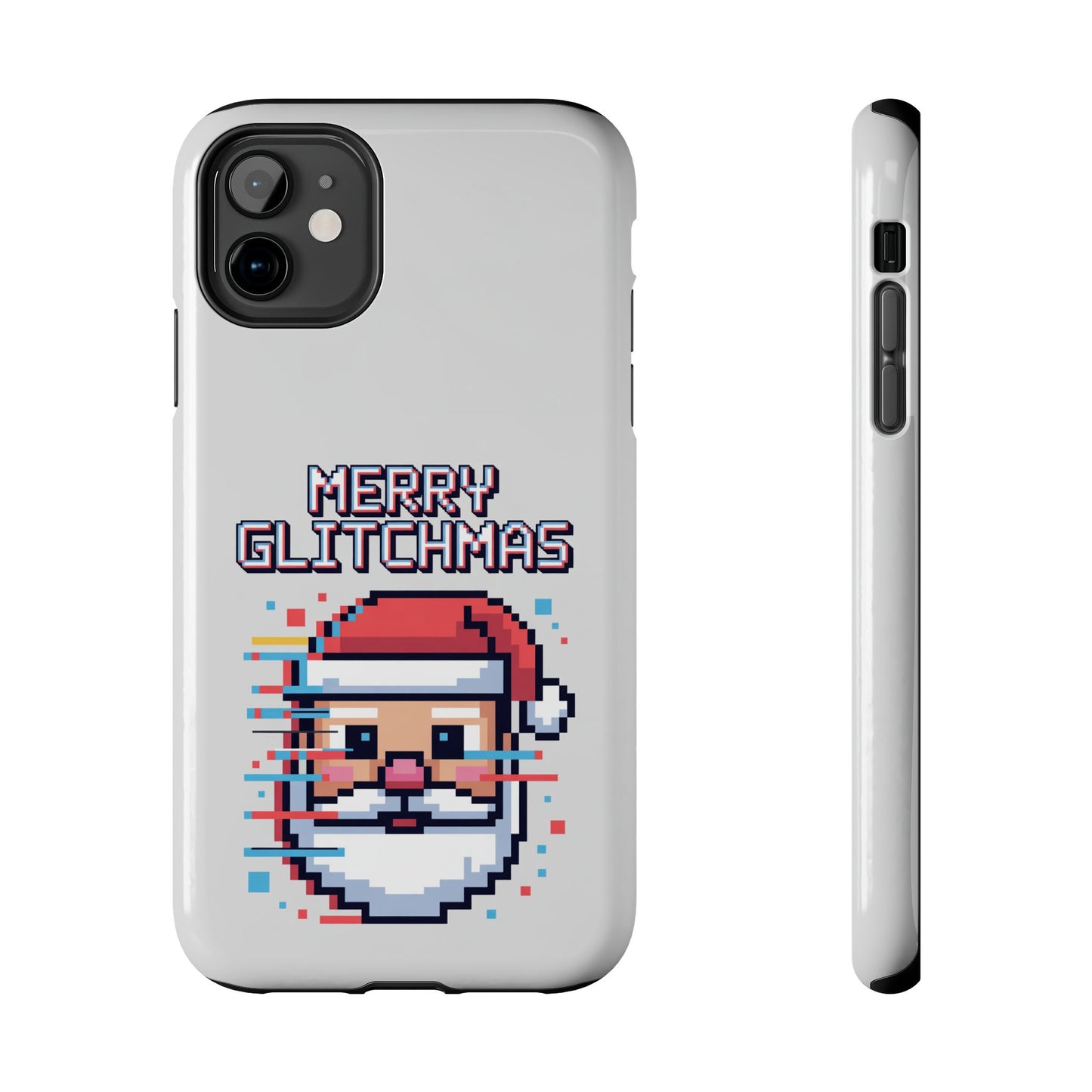 Merry Glitchmas Phone Case - Christmas Pixel Art Design for iPhone