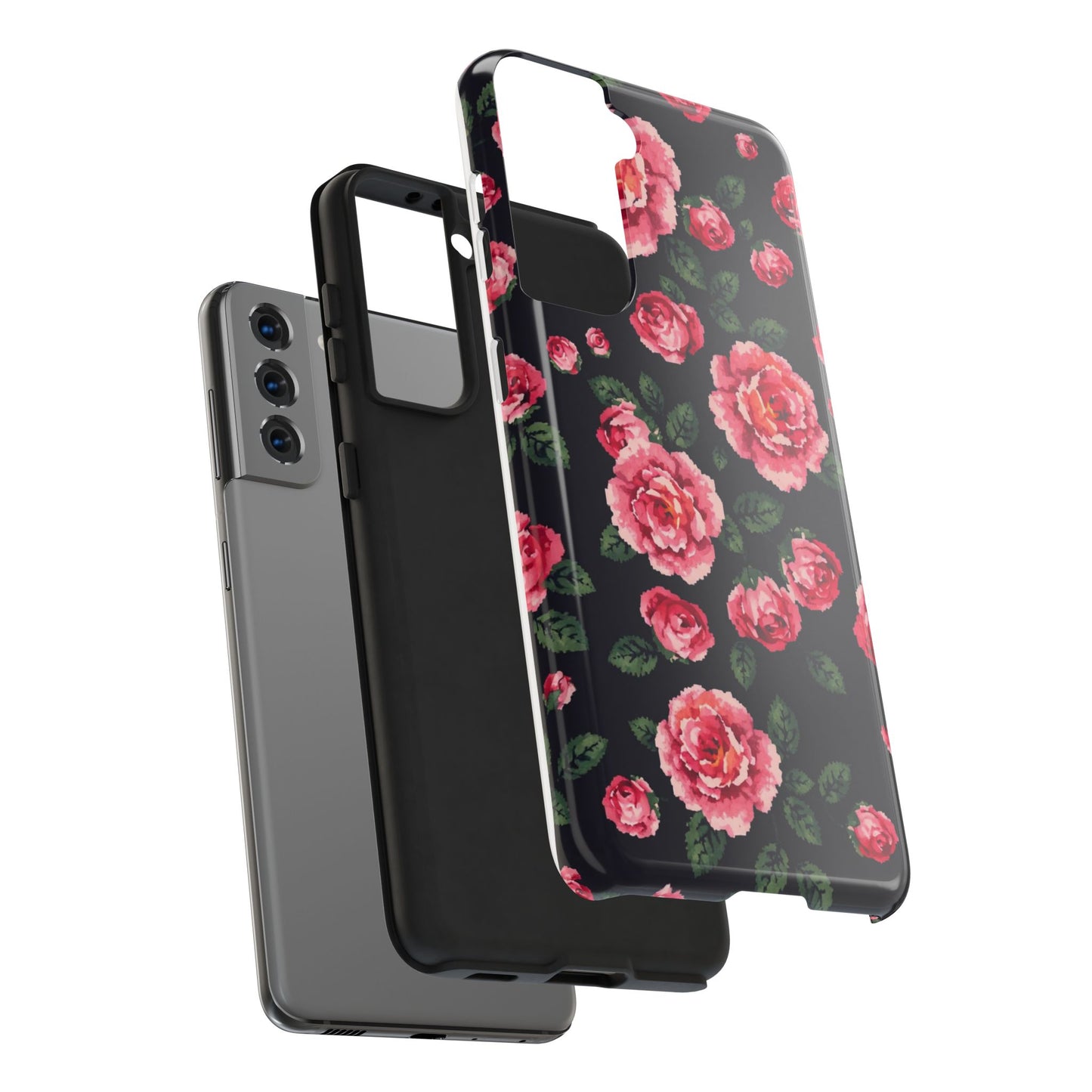 Pixelated Floral Tough Phone Case - Elegant Rose Design for Protection & Style - for iPhone
