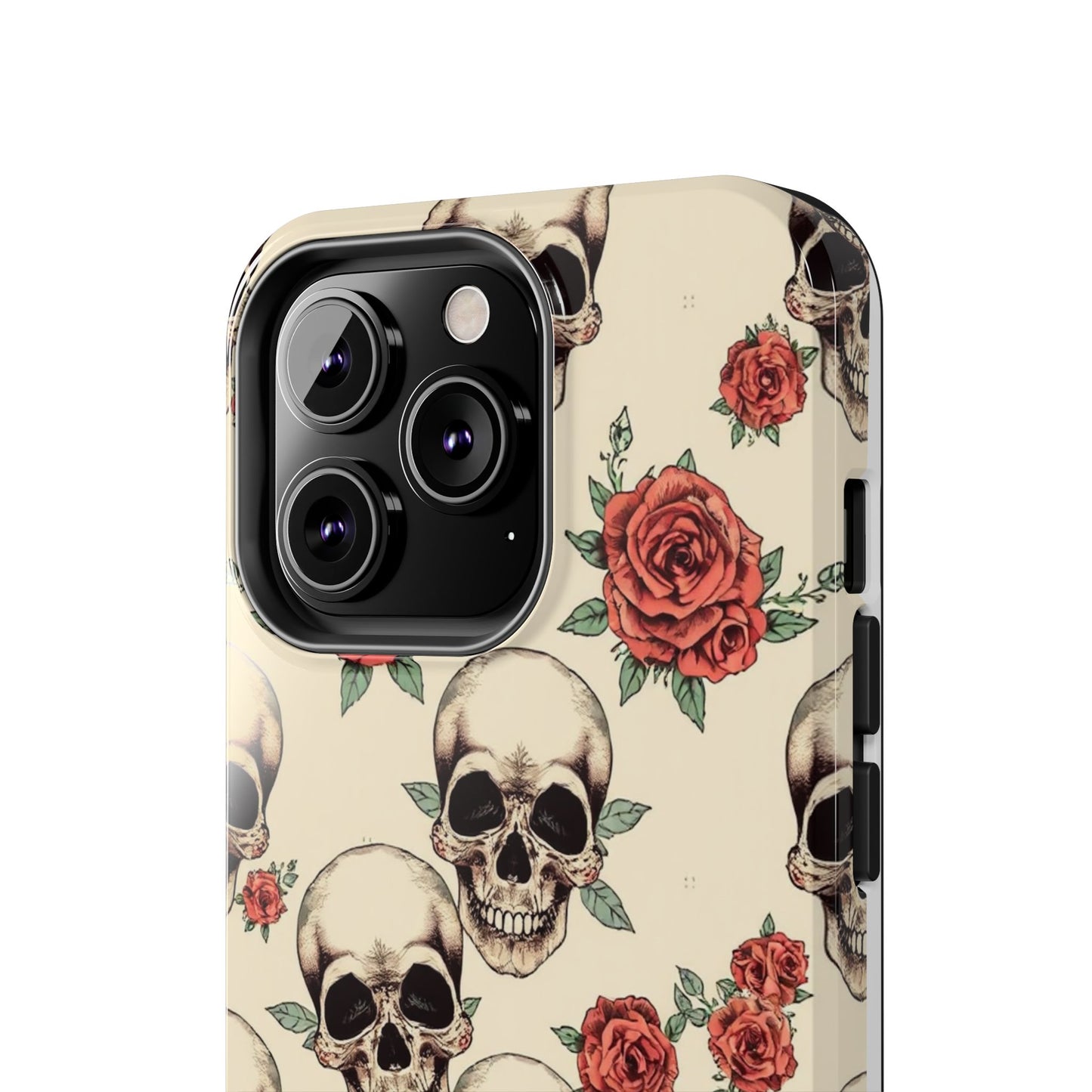 Tough Phone Case with Skull and Rose Design - Edgy Floral iPhone Protection