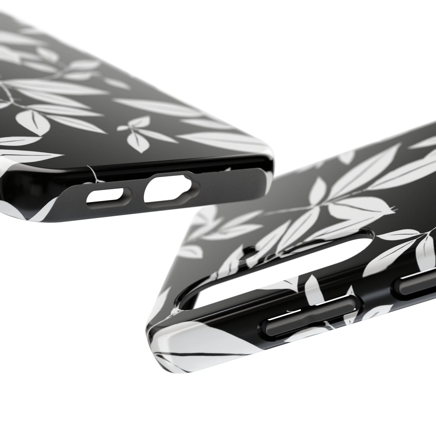 Chic Floral Tough Phone Case - Elegant Black & White Design for Stylish Protection