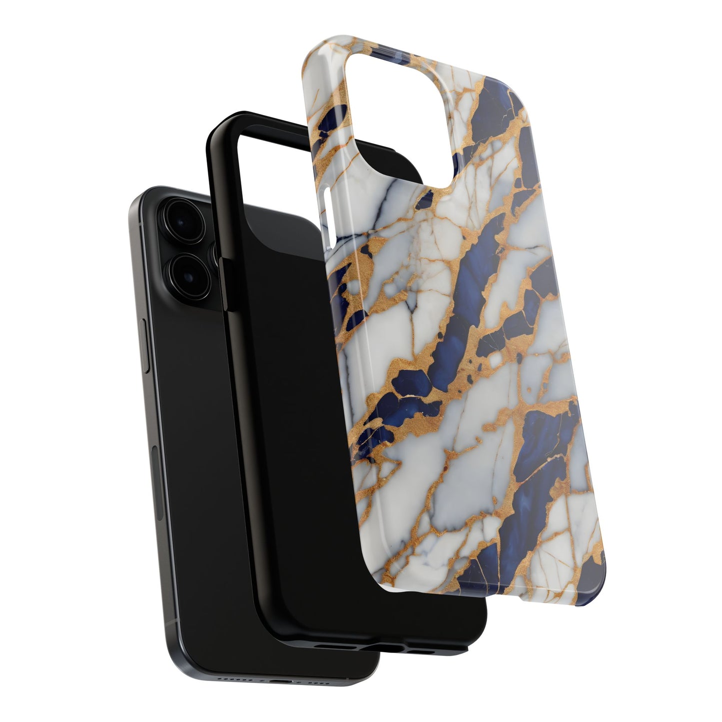 Stunning Marble Tough Phone Case - Elegant Blue & Gold Design Stylish Protection - for iPhone