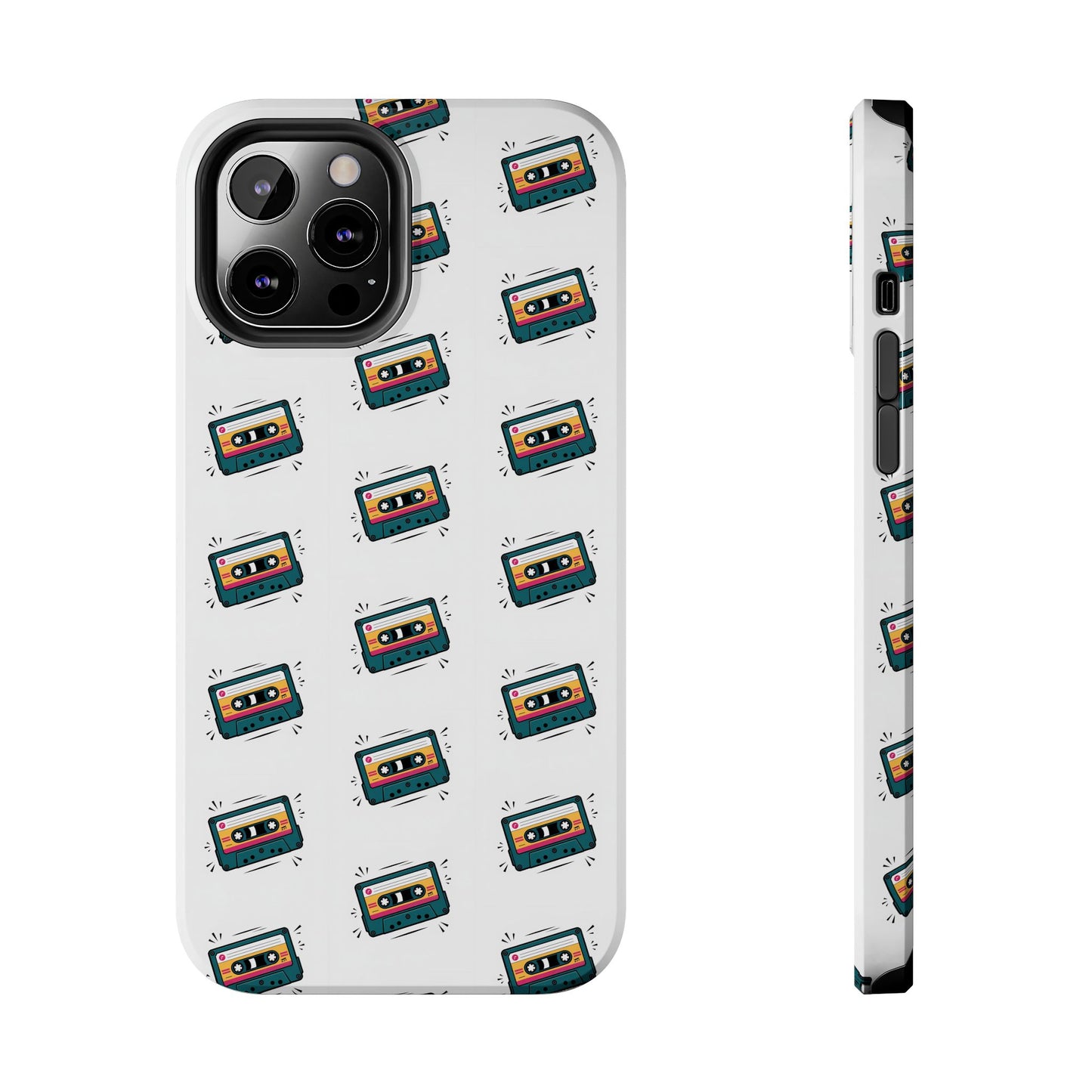 Retro Cassette Tape Phone Case Pattern - White