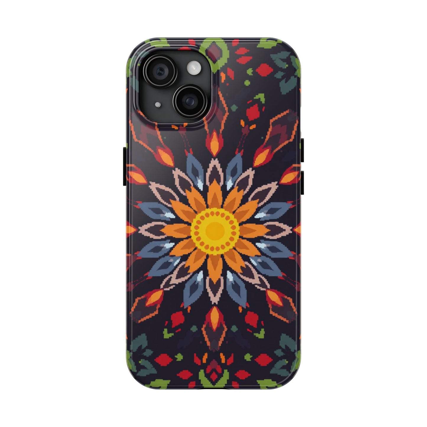 Pixel Art Floral Tough Phone Case - Pixelated Mandala Design for iPhone
