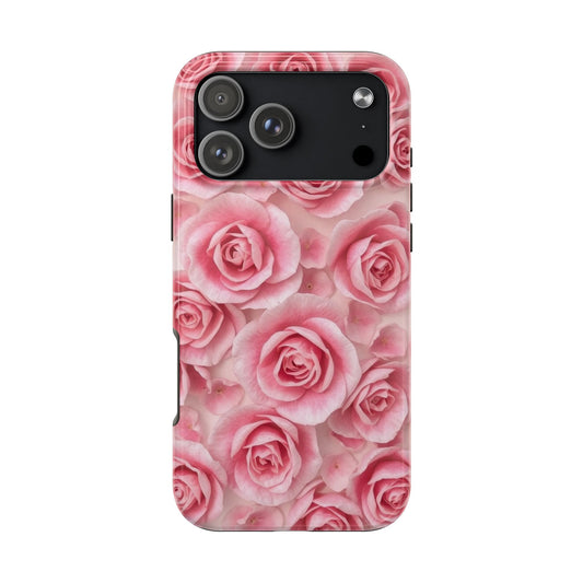 Floral Tough Phone Case - Pink Rose Design, Durable Protection for Flower Lovers