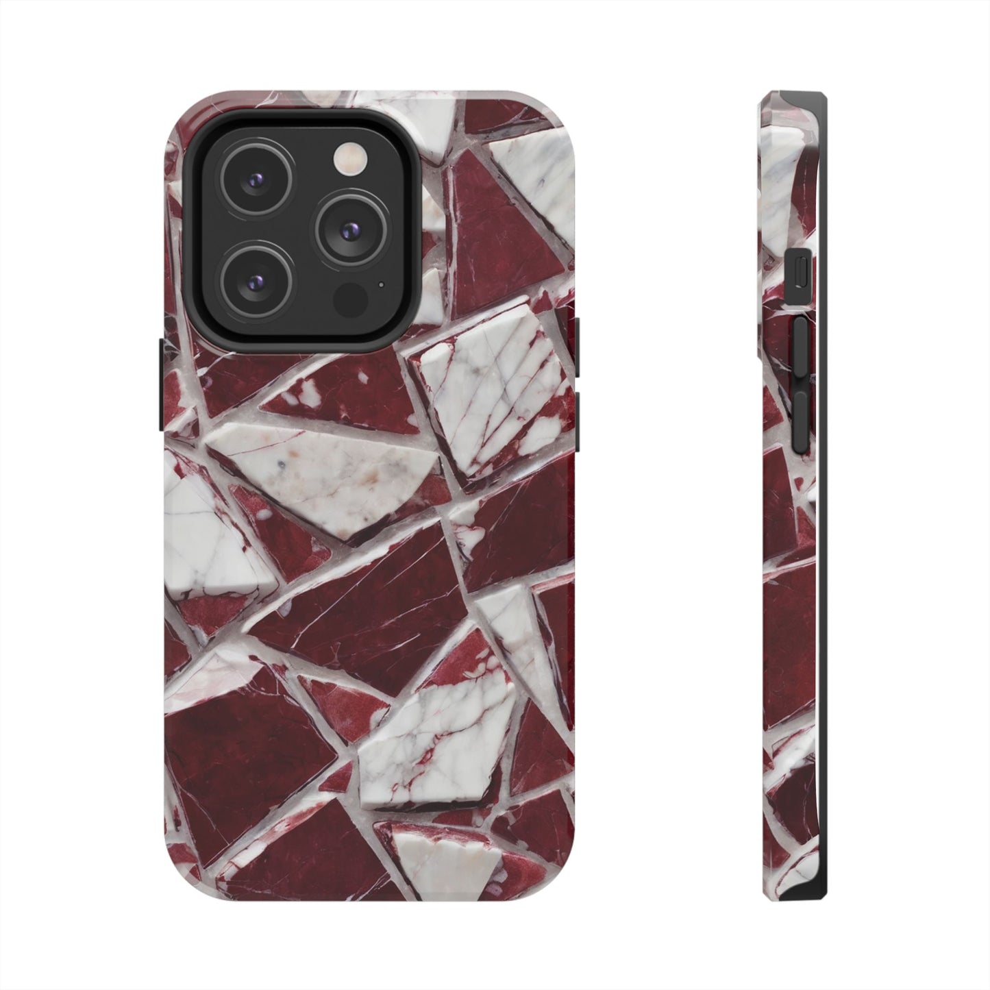 Elegant Red Pieces Marble Pattern Tough Phone Case - Stylish Protection for iPhone
