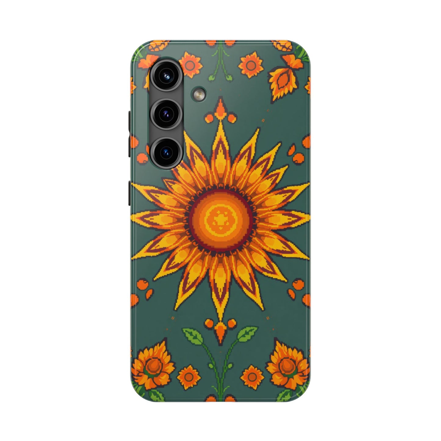 Pixelated Vibrant Floral Tough Phone Case | Sunflower Design for Nature Lovers - for iPhone