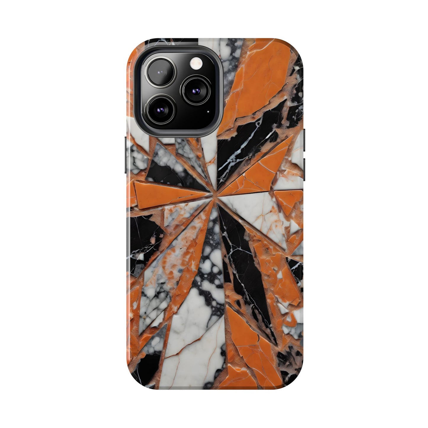 Shattered Pieces Marble Black and Orange Tough Phone Case - for iPhone