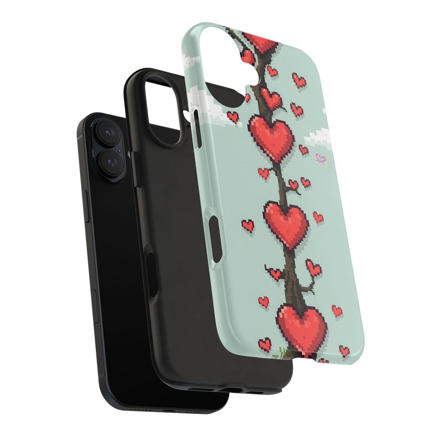 Pixelated Love Hearts Tree | Tough Phone Case - Cute Design - for iPhone
