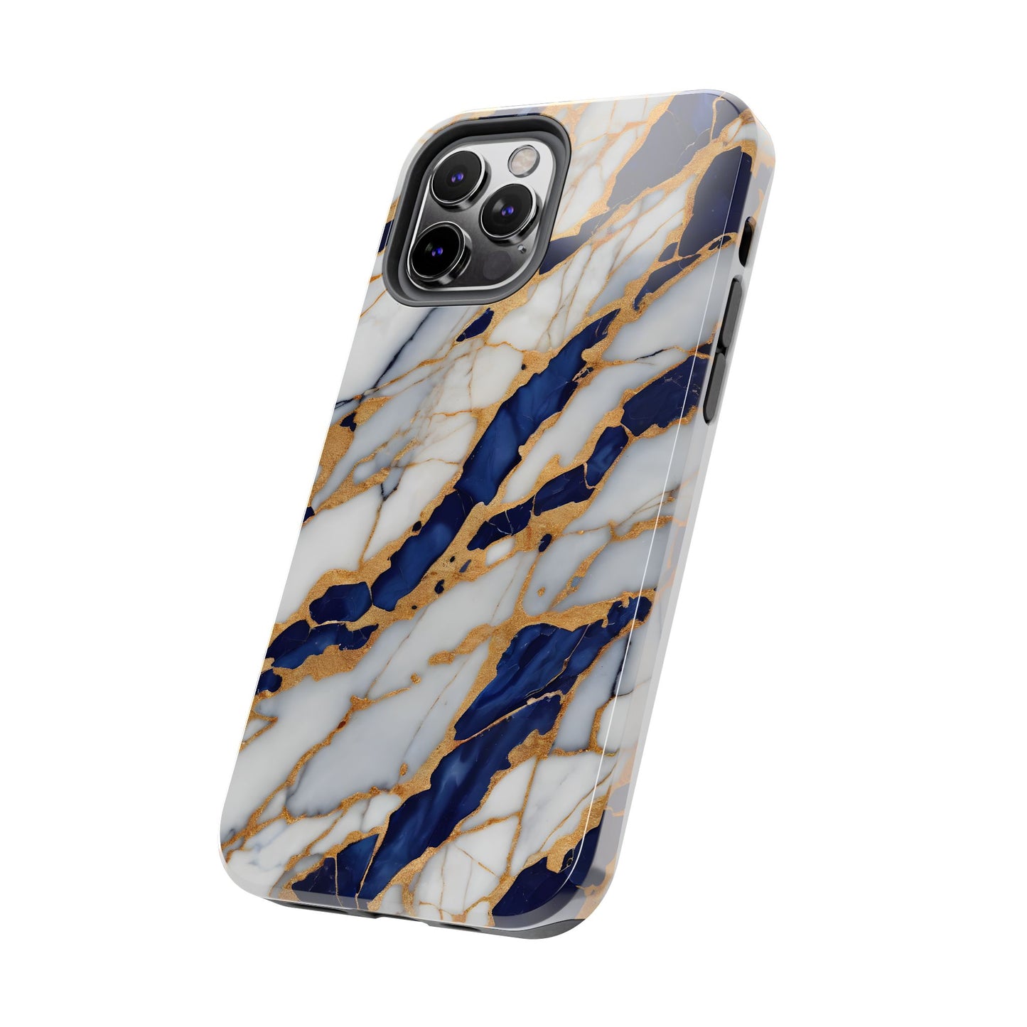 Stunning Marble Tough Phone Case - Elegant Blue & Gold Design Stylish Protection - for iPhone