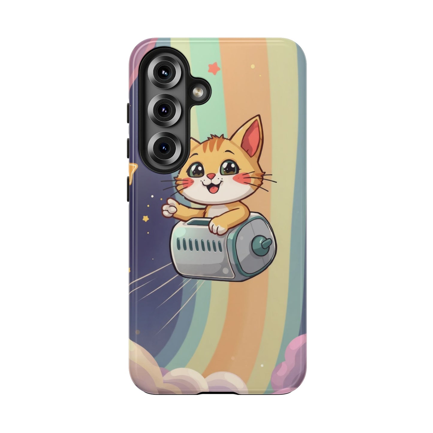 Cute Cat Rocket Phone Case - Vibrant and Playful Tough Case