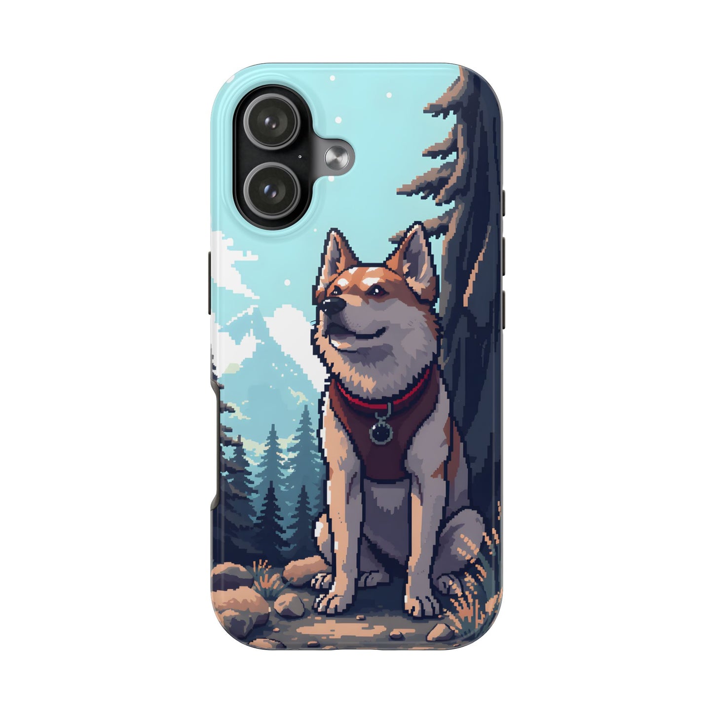 Retro Dog Adventure Tough Phone Case - Pixel Art Shiba Inu Design - for iPhone