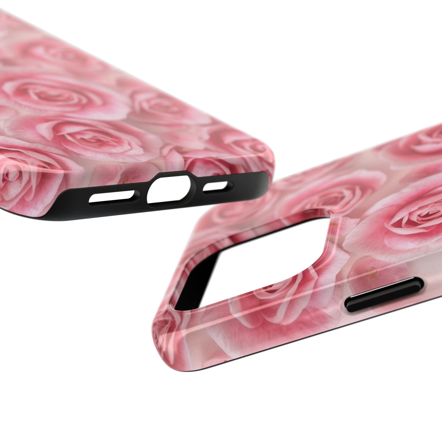 Floral Tough Phone Case - Pink Rose Design, Durable Protection for Flower Lovers
