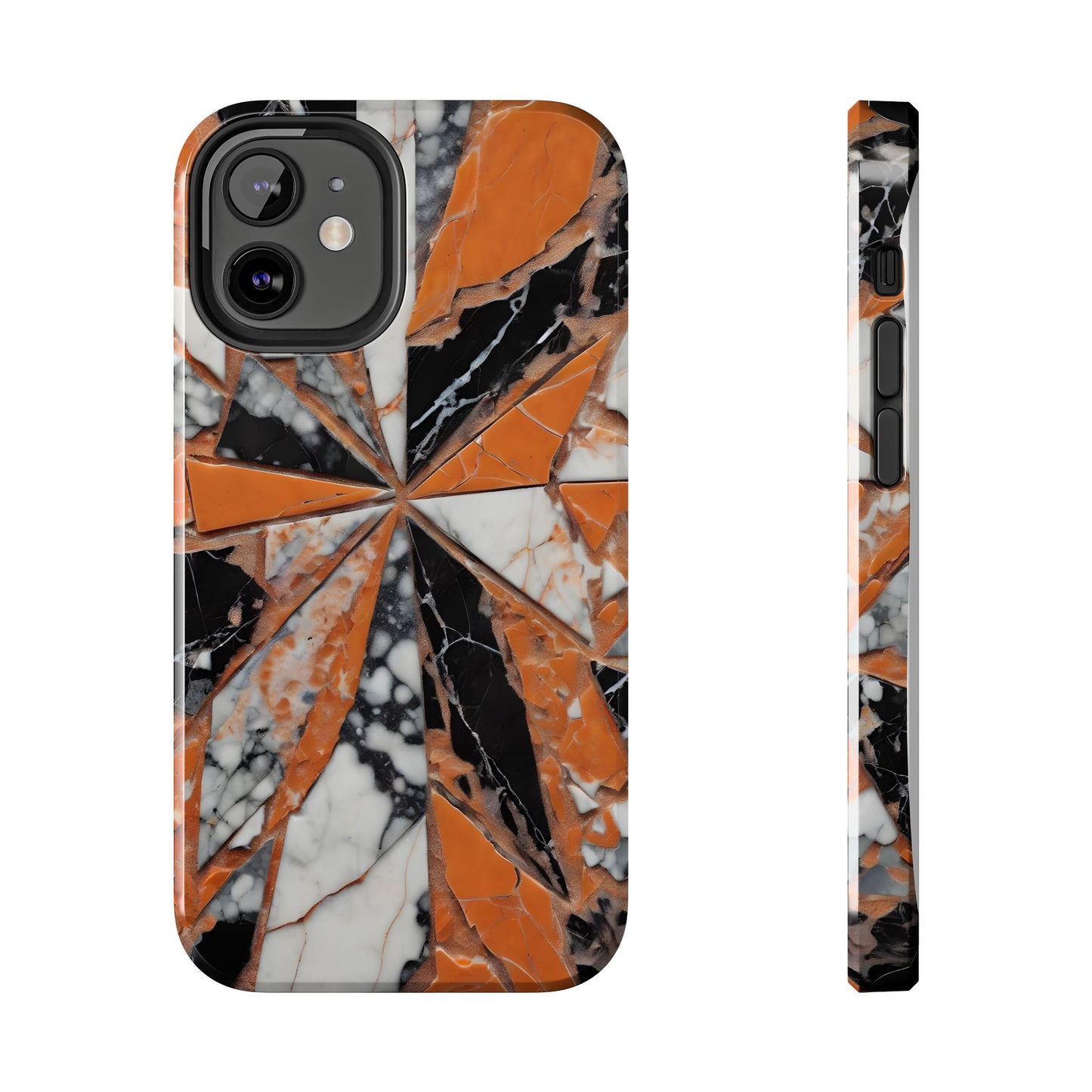 Shattered Pieces Marble Black and Orange Tough Phone Case - for iPhone